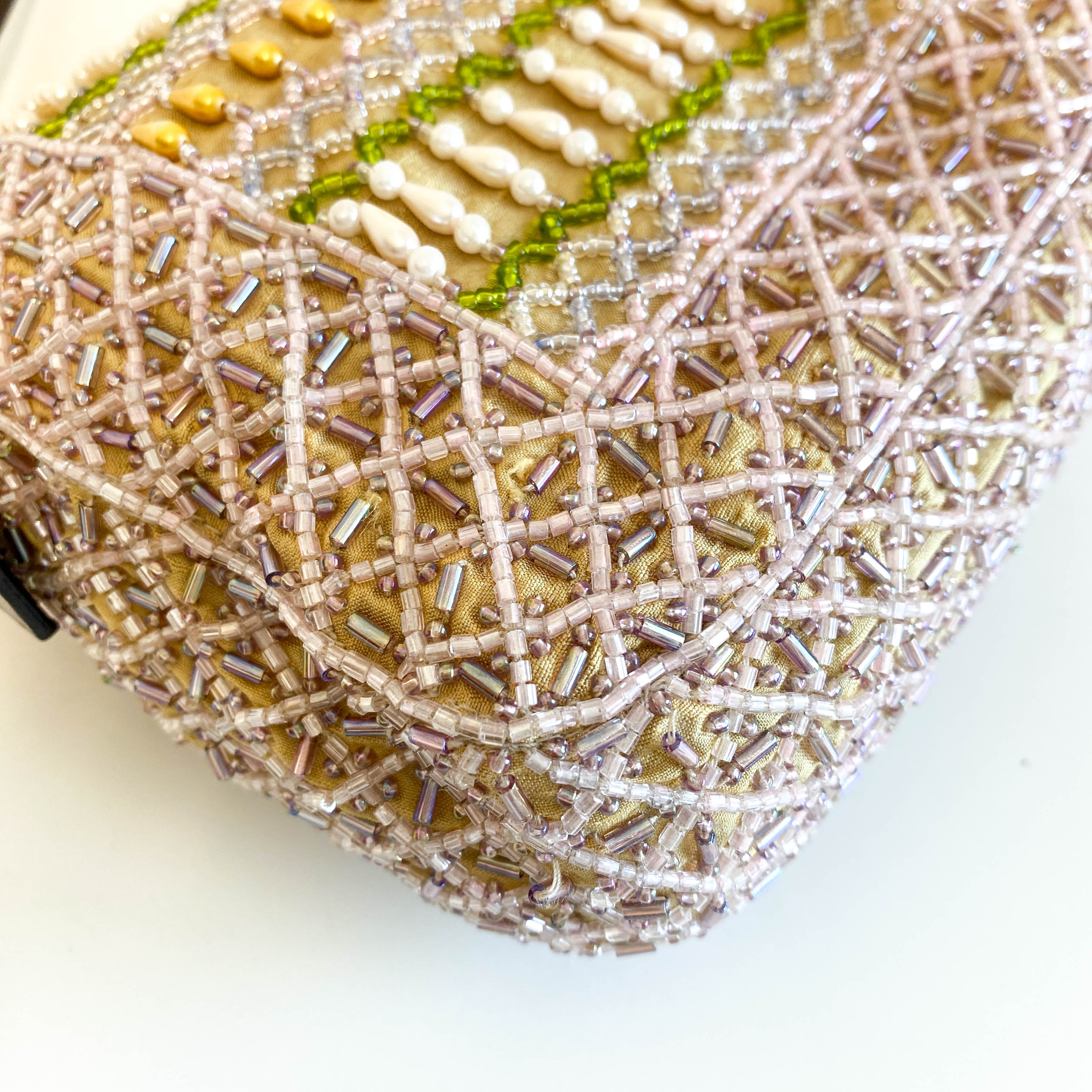 Baguette Pink Beaded Yellow / Green Shoulder Bag