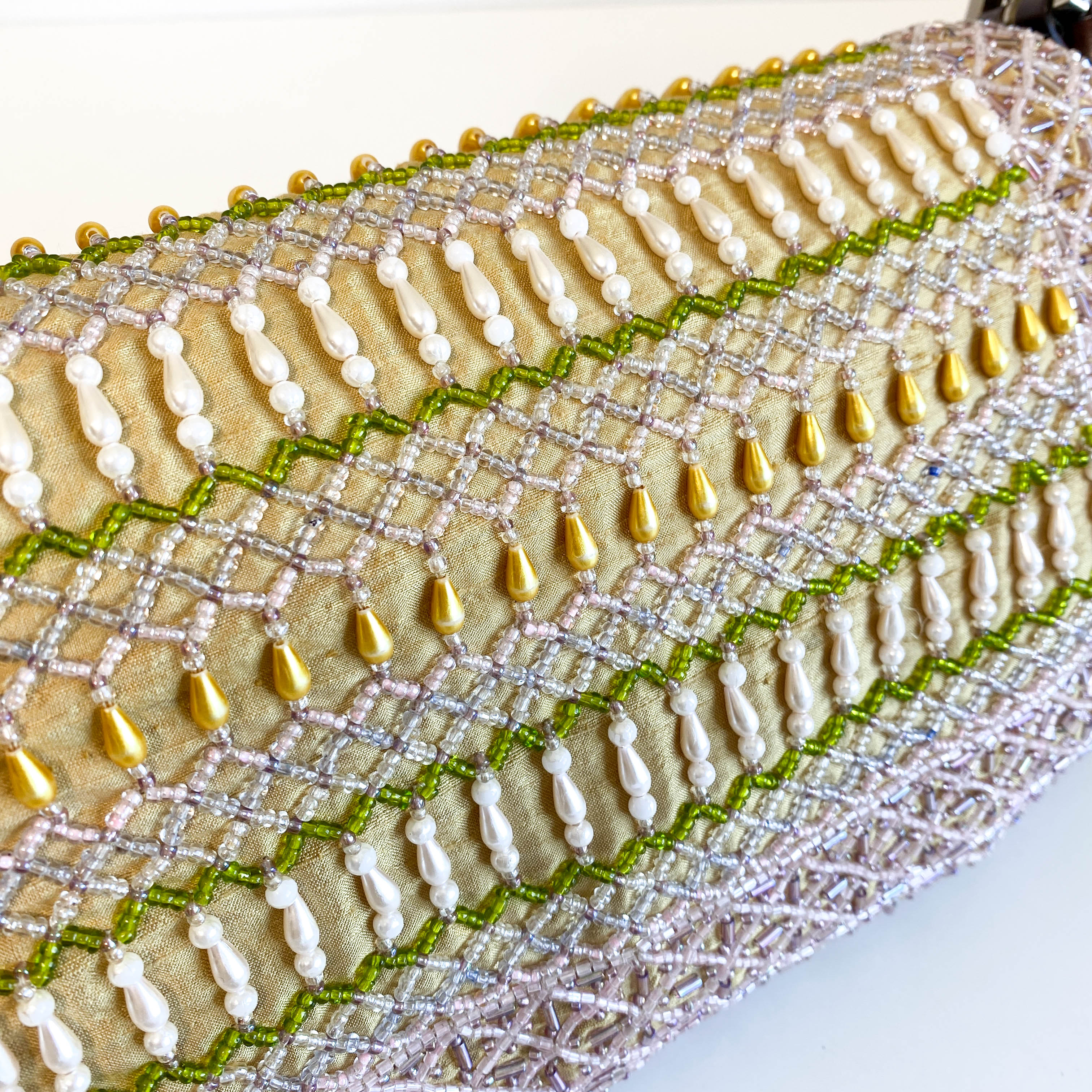 Baguette Pink Beaded Yellow / Green Shoulder Bag