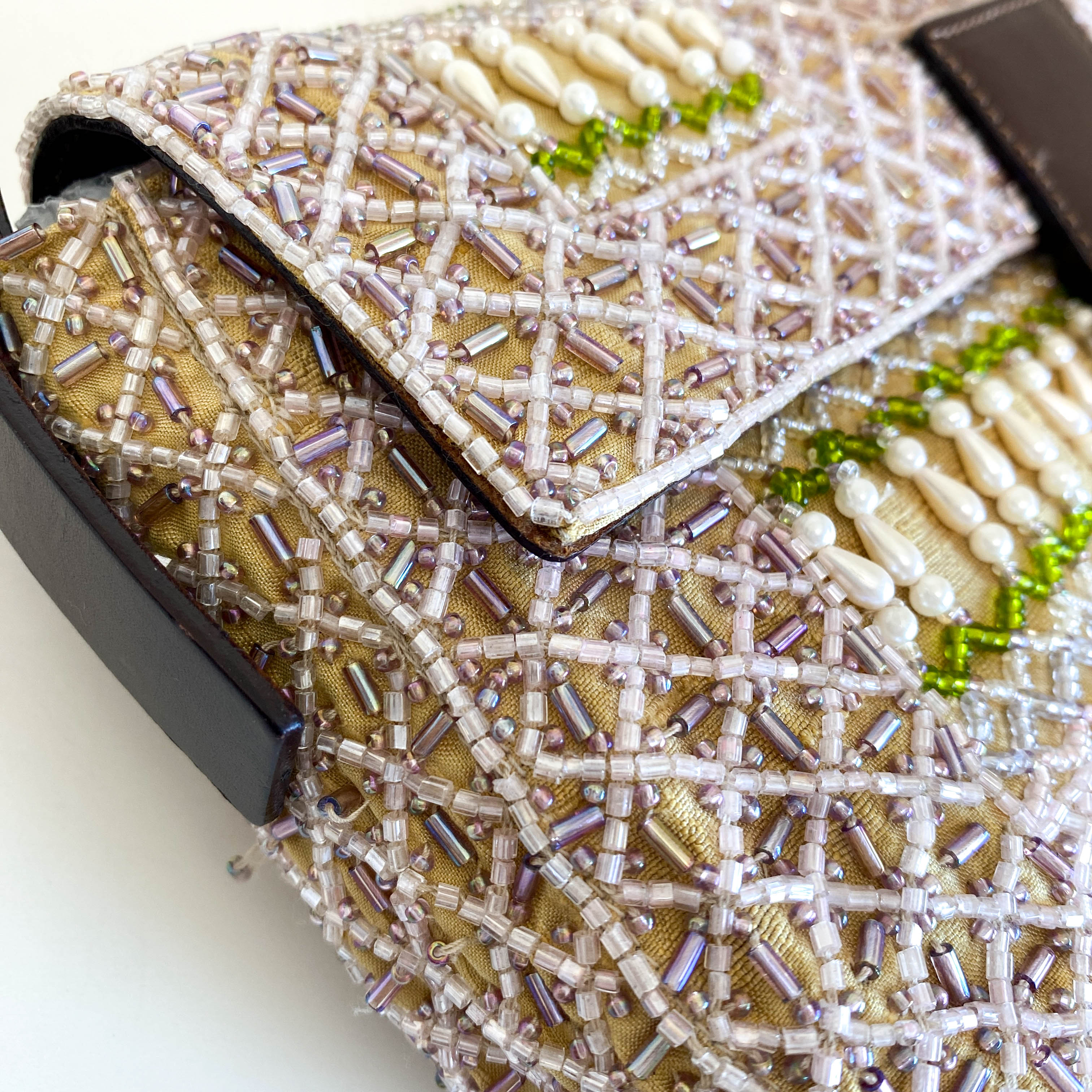 Baguette Pink Beaded Yellow / Green Shoulder Bag