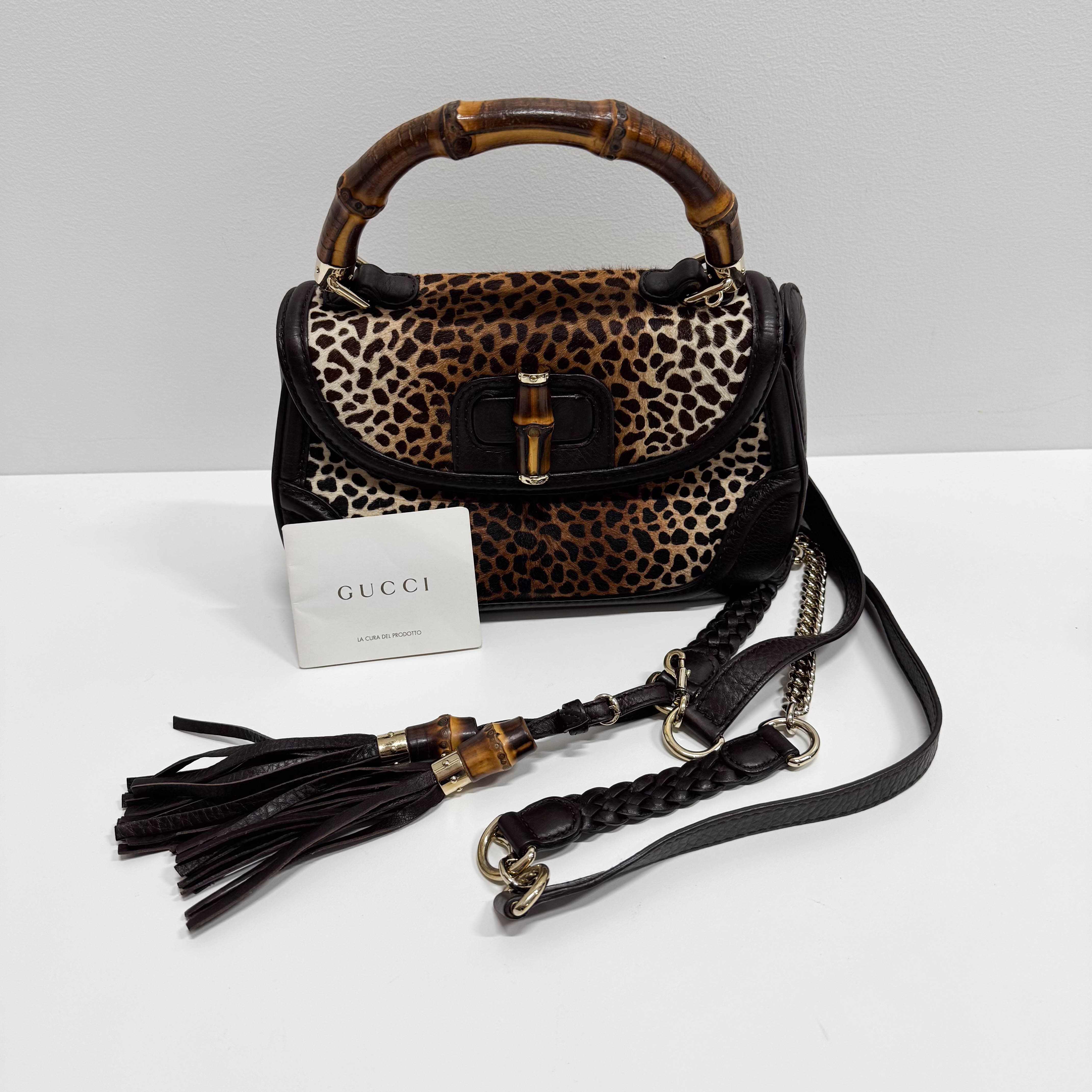 Brown Leather & Cheetah Print Pony Hair Two Way Bag