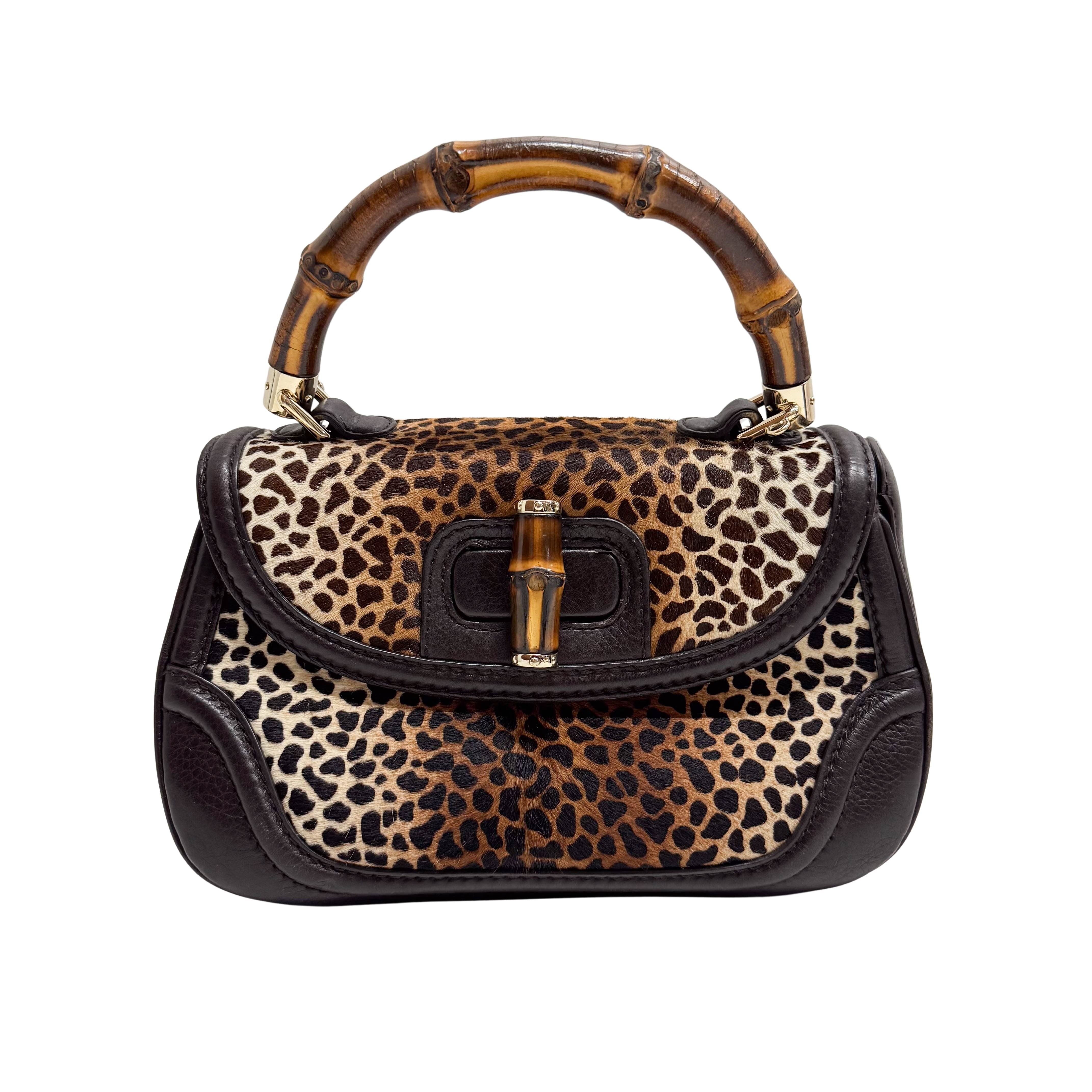Brown Leather & Cheetah Print Pony Hair Two Way Bag