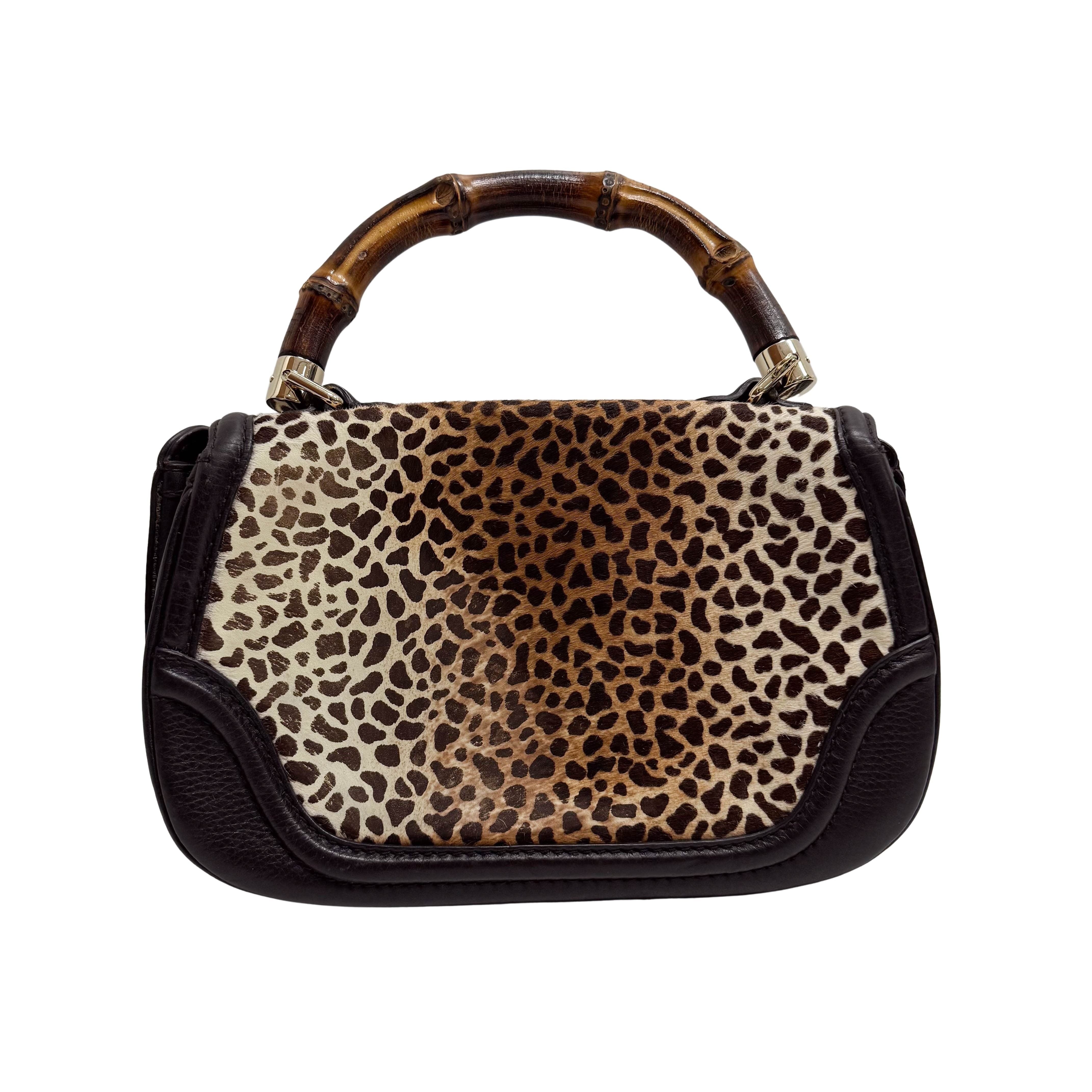 Brown Leather & Cheetah Print Pony Hair Two Way Bag