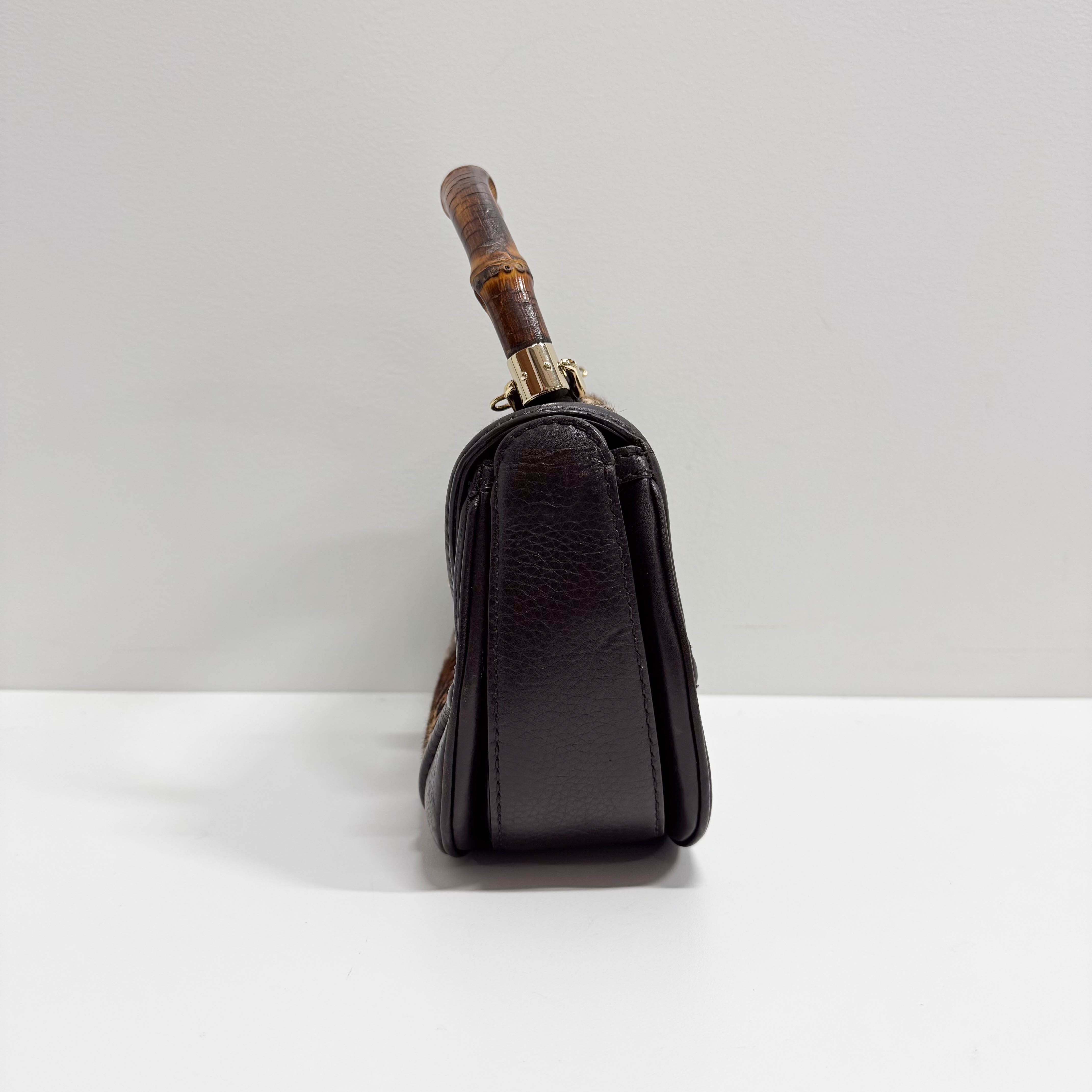 Brown Leather & Cheetah Print Pony Hair Two Way Bag