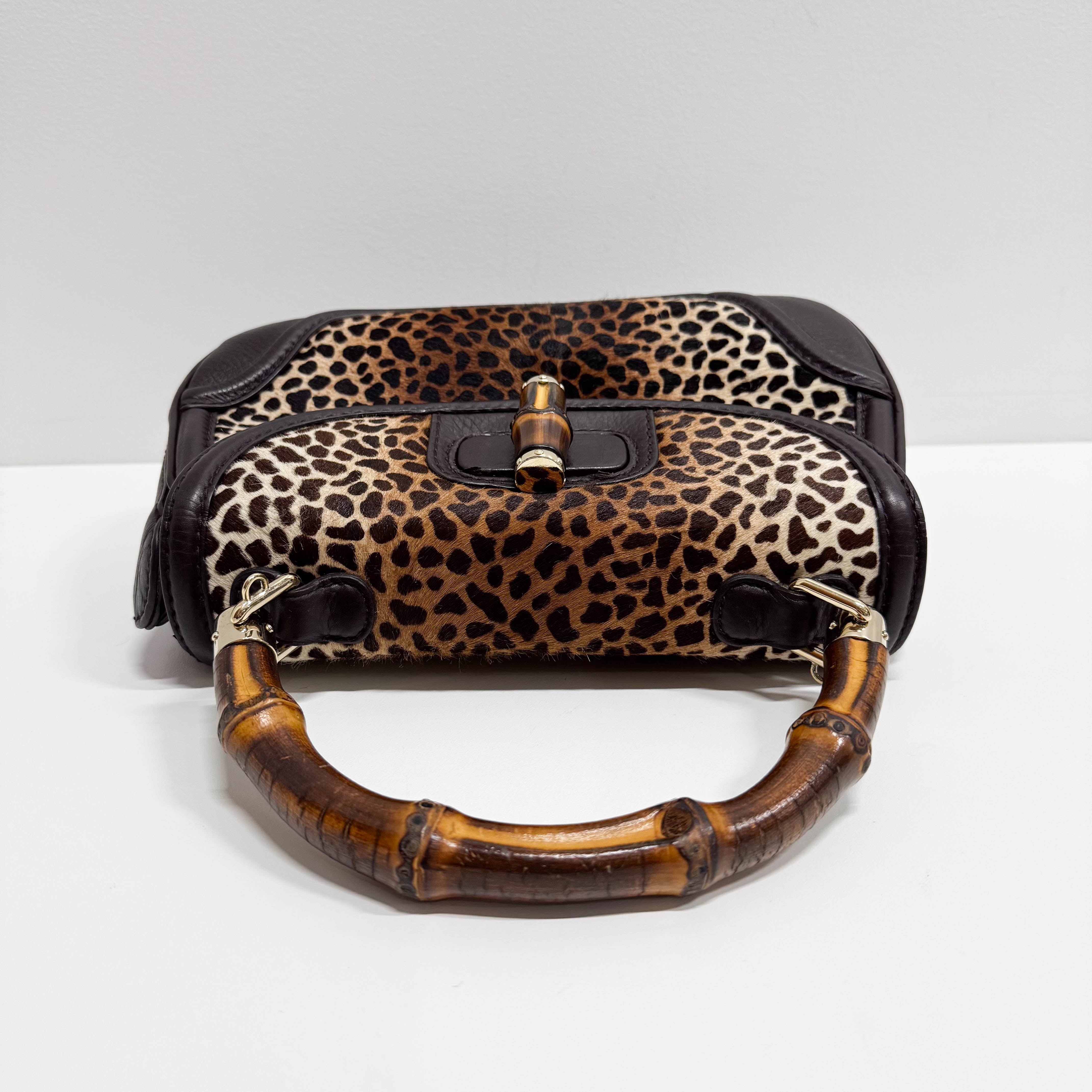 Brown Leather & Cheetah Print Pony Hair Two Way Bag