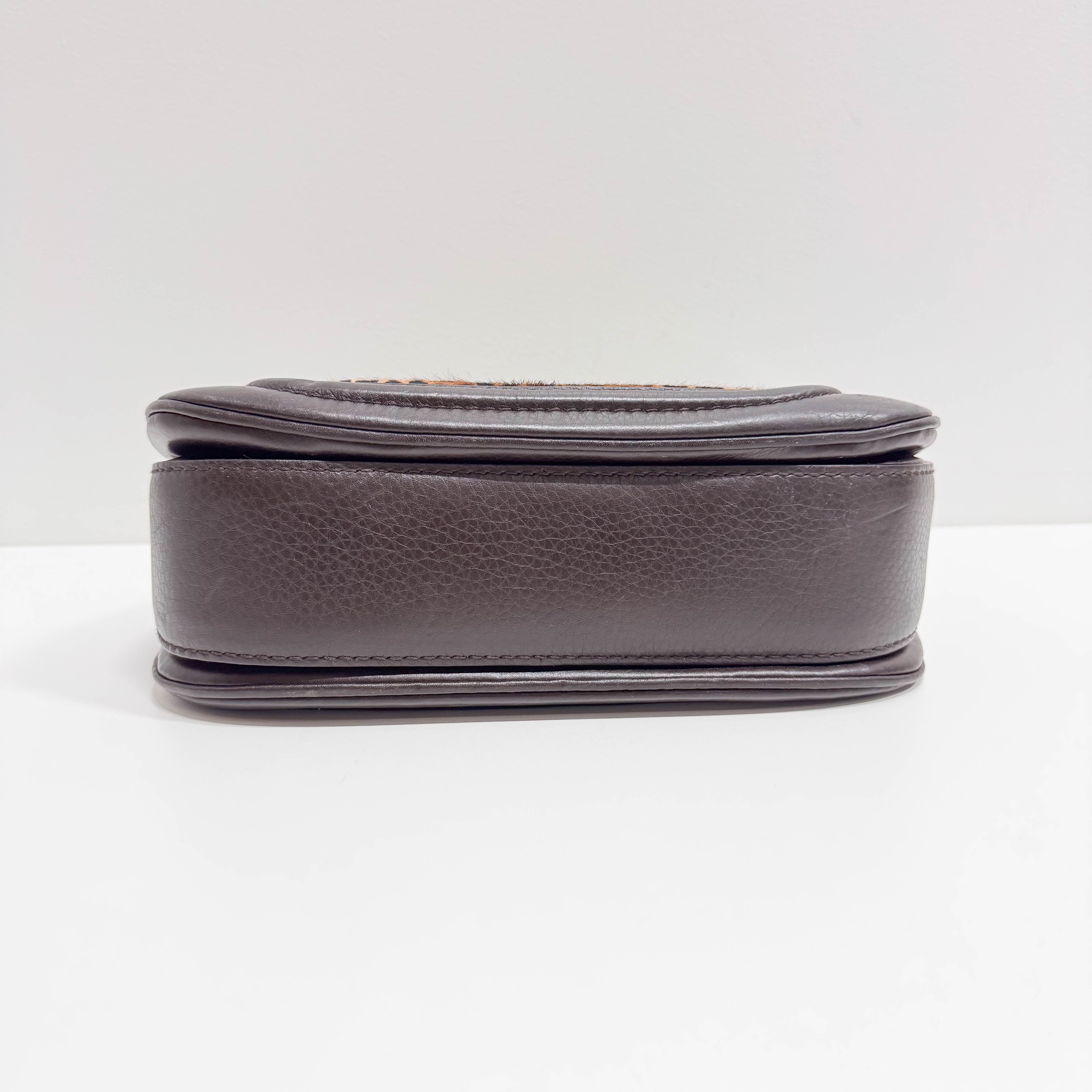 Brown Leather & Cheetah Print Pony Hair Two Way Bag