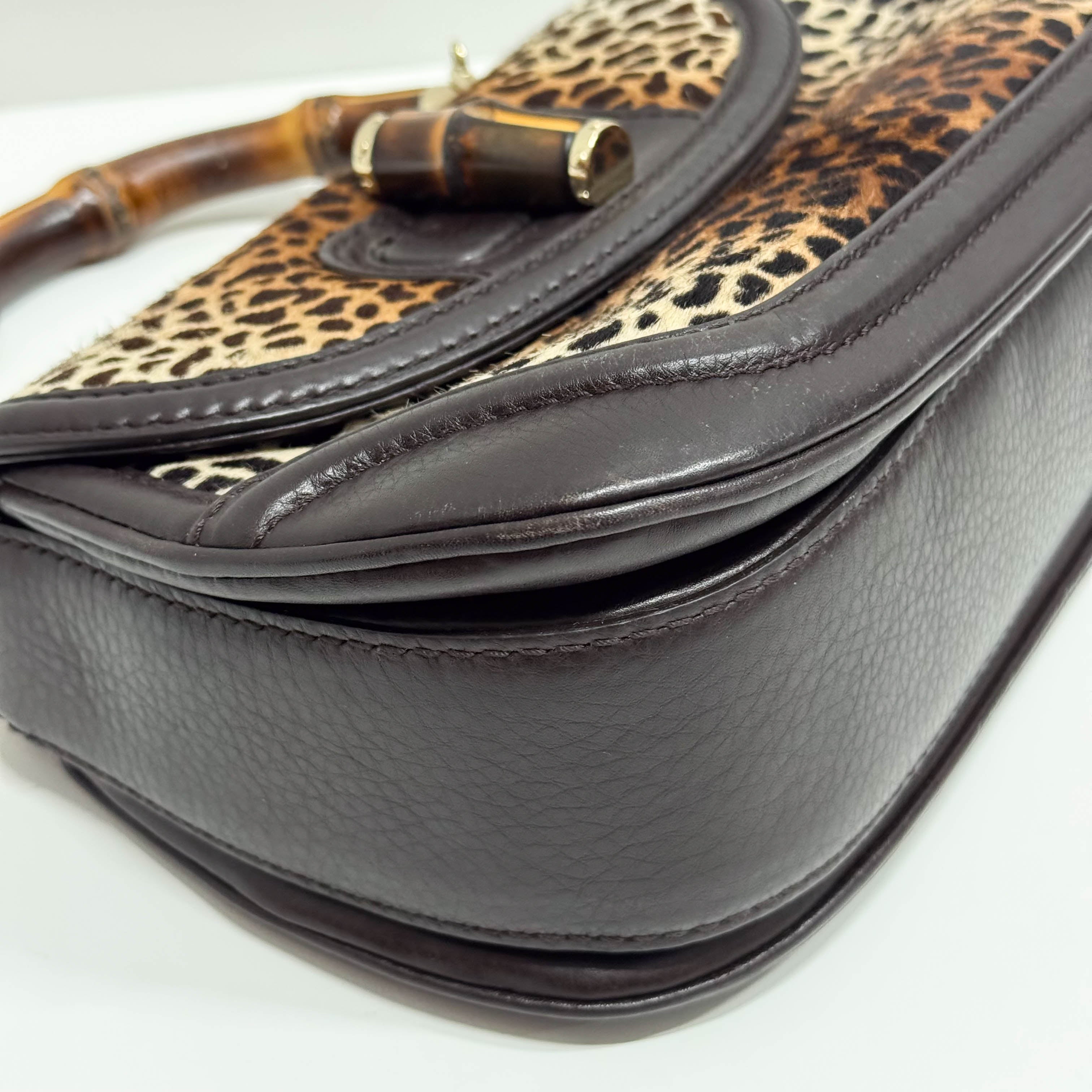 Brown Leather & Cheetah Print Pony Hair Two Way Bag
