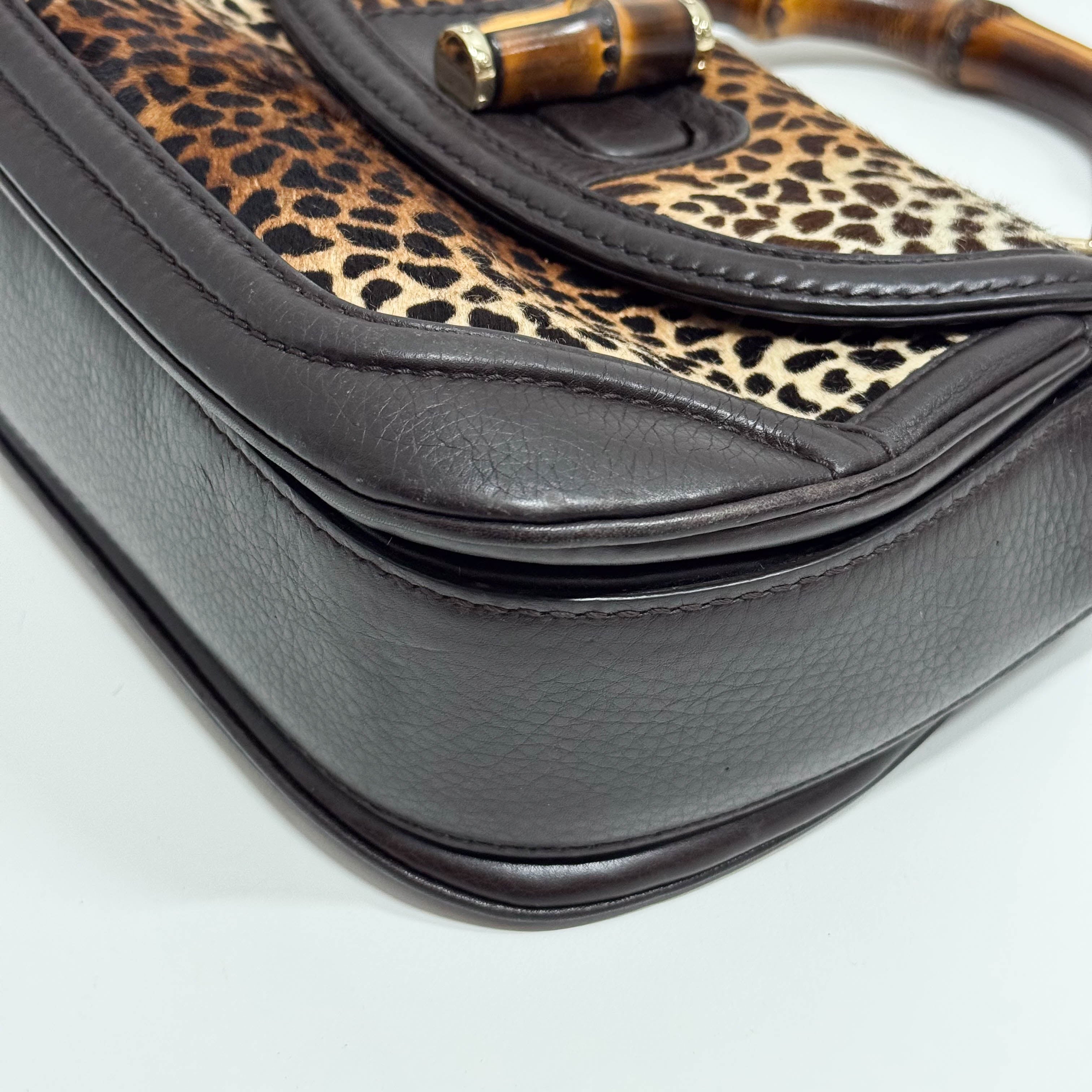 Brown Leather & Cheetah Print Pony Hair Two Way Bag