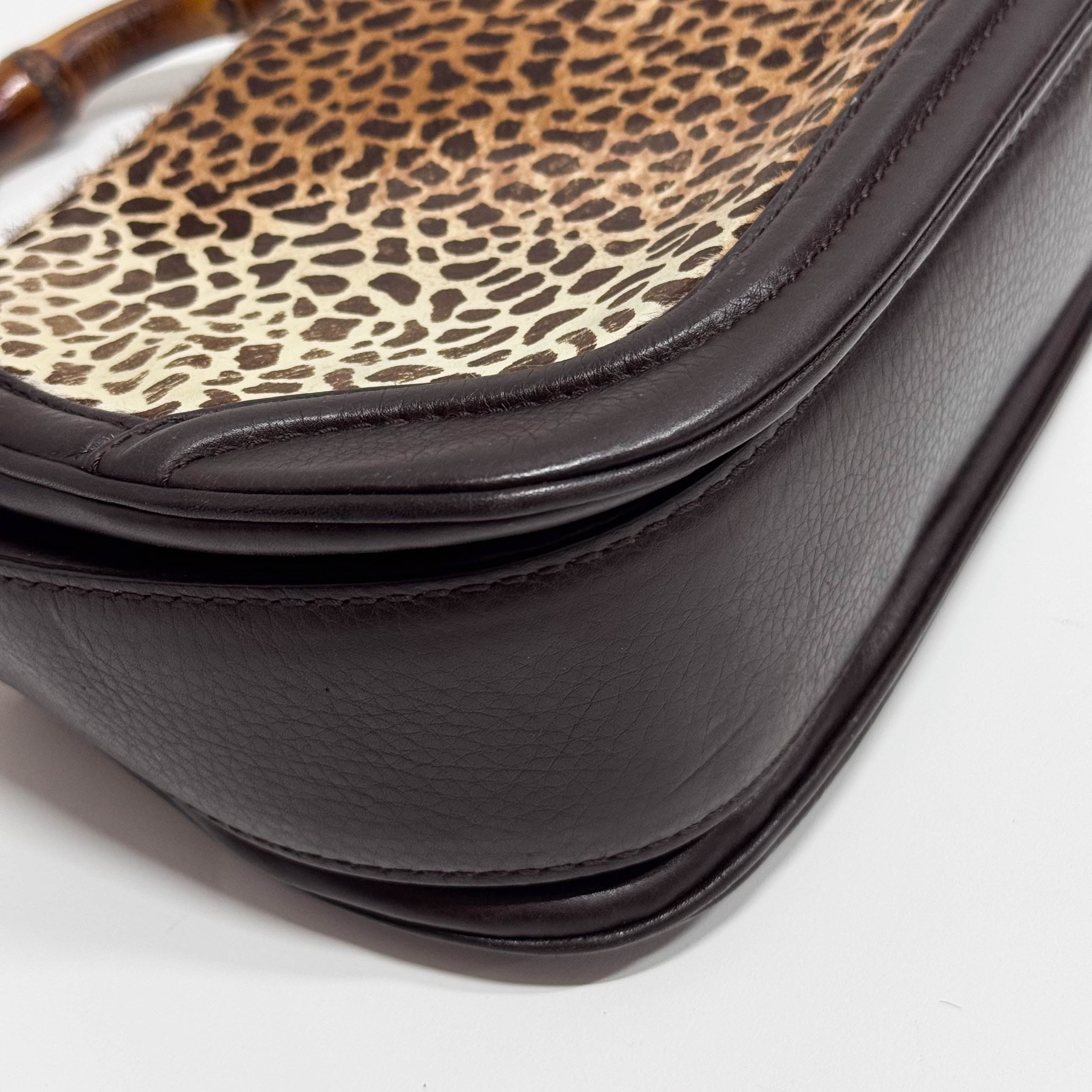 Brown Leather & Cheetah Print Pony Hair Two Way Bag