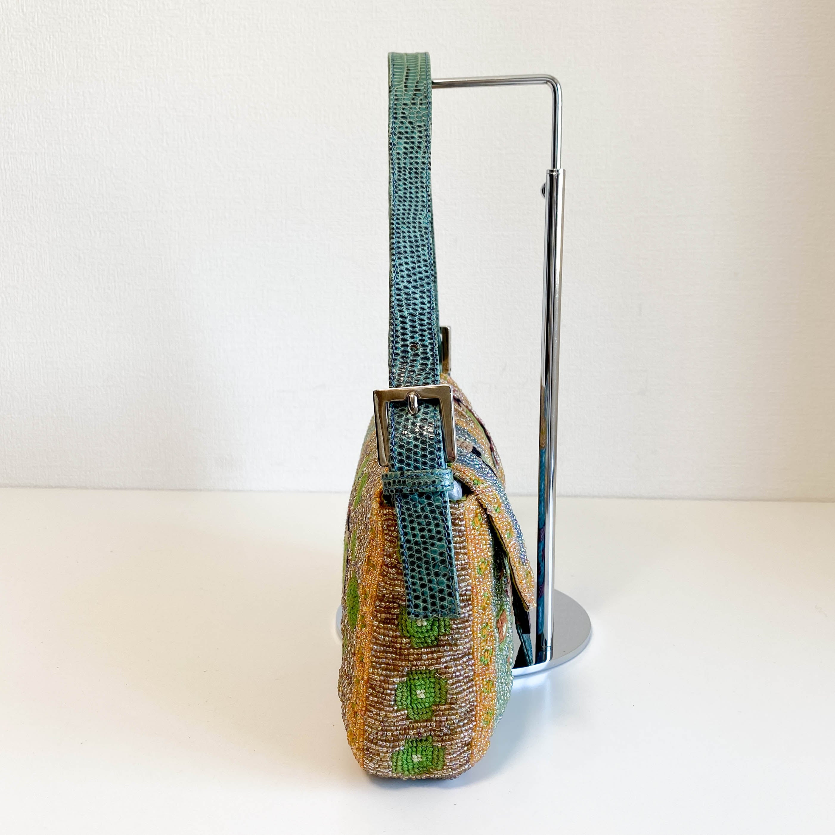 Baguette Rare Collector's Piece Fully Beaded / Embroidered Multicolour Shoulder Bag Lizard Buckle