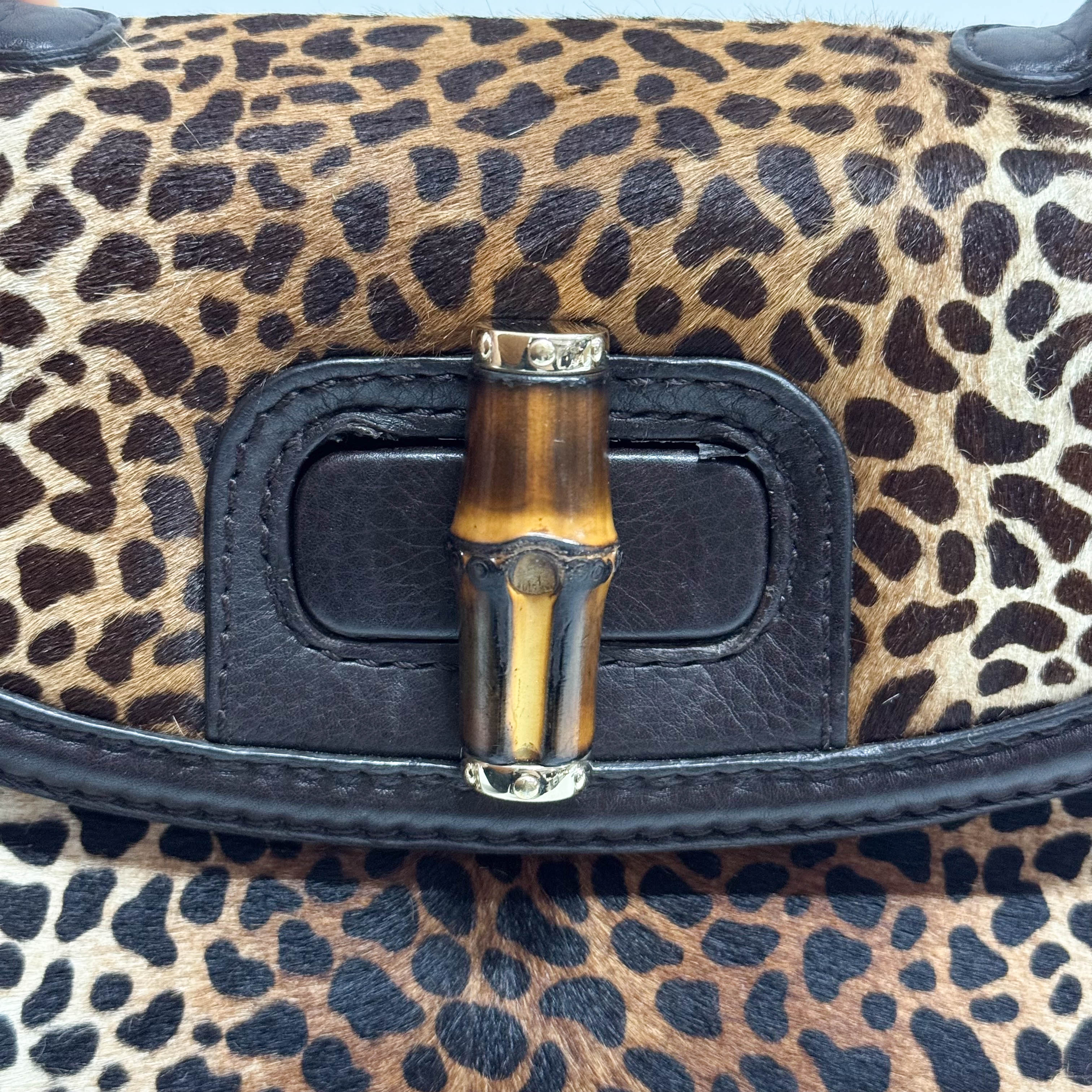 Brown Leather & Cheetah Print Pony Hair Two Way Bag