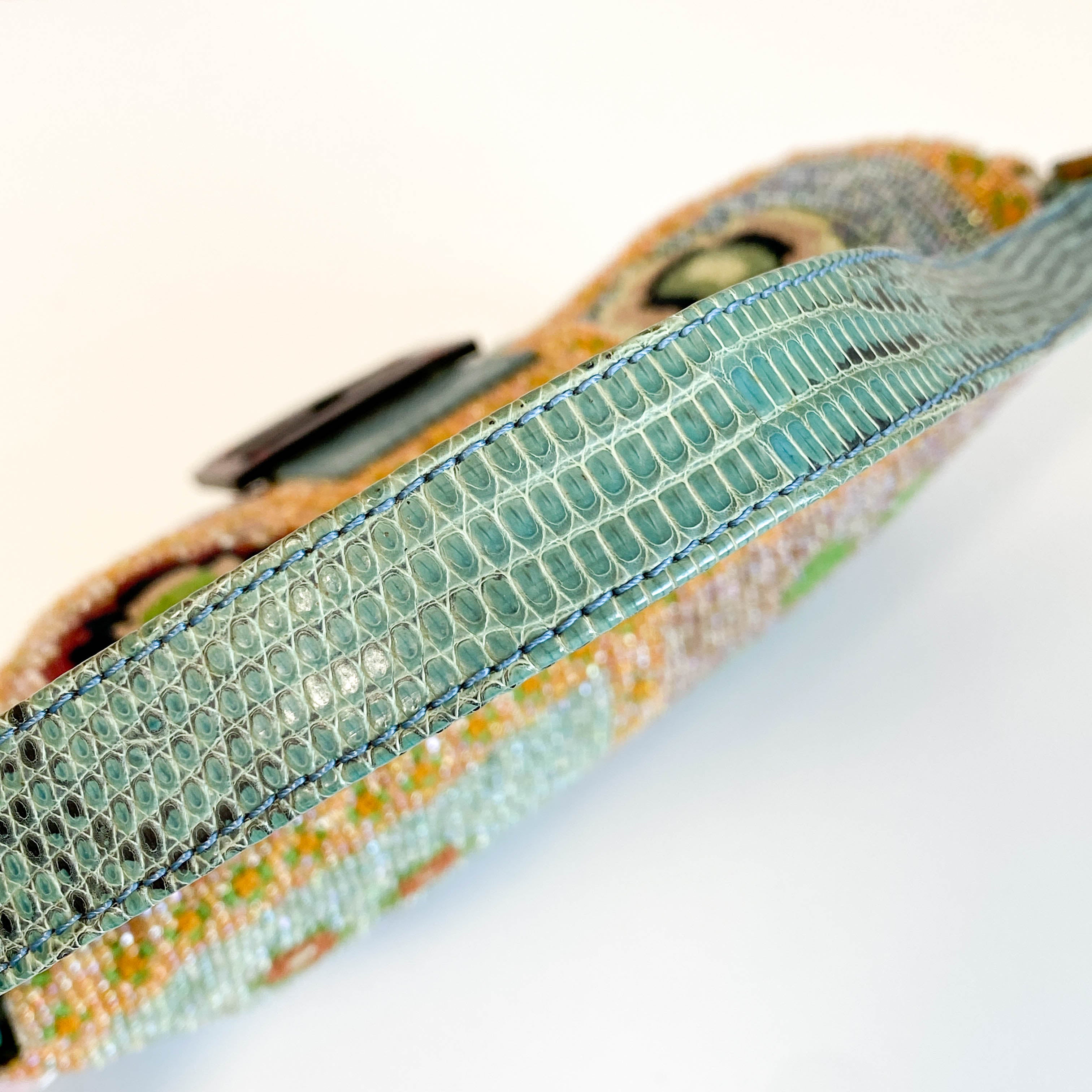 Baguette Rare Collector's Piece Fully Beaded / Embroidered Multicolour Shoulder Bag Lizard Buckle