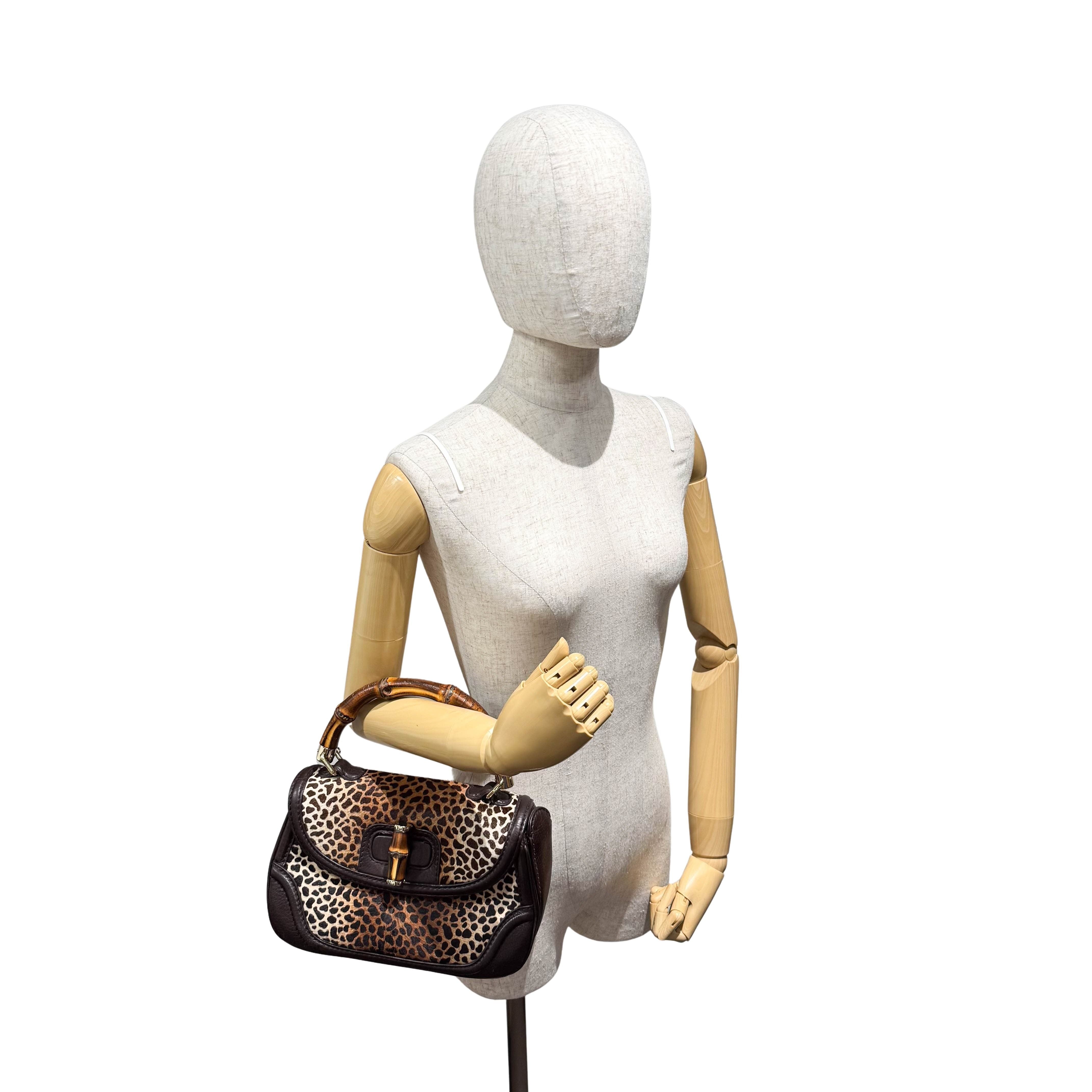 Brown Leather & Cheetah Print Pony Hair Two Way Bag