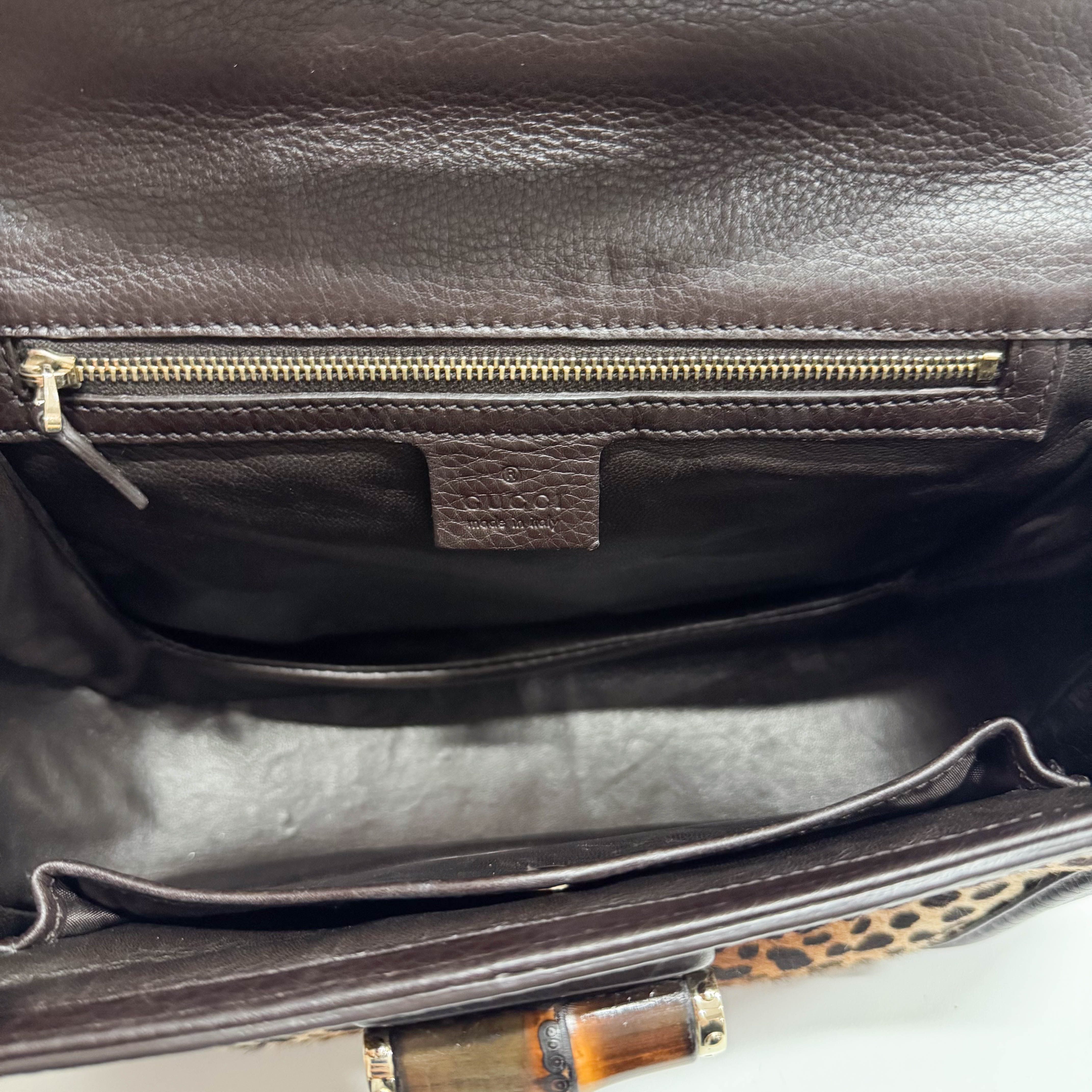 Brown Leather & Cheetah Print Pony Hair Two Way Bag