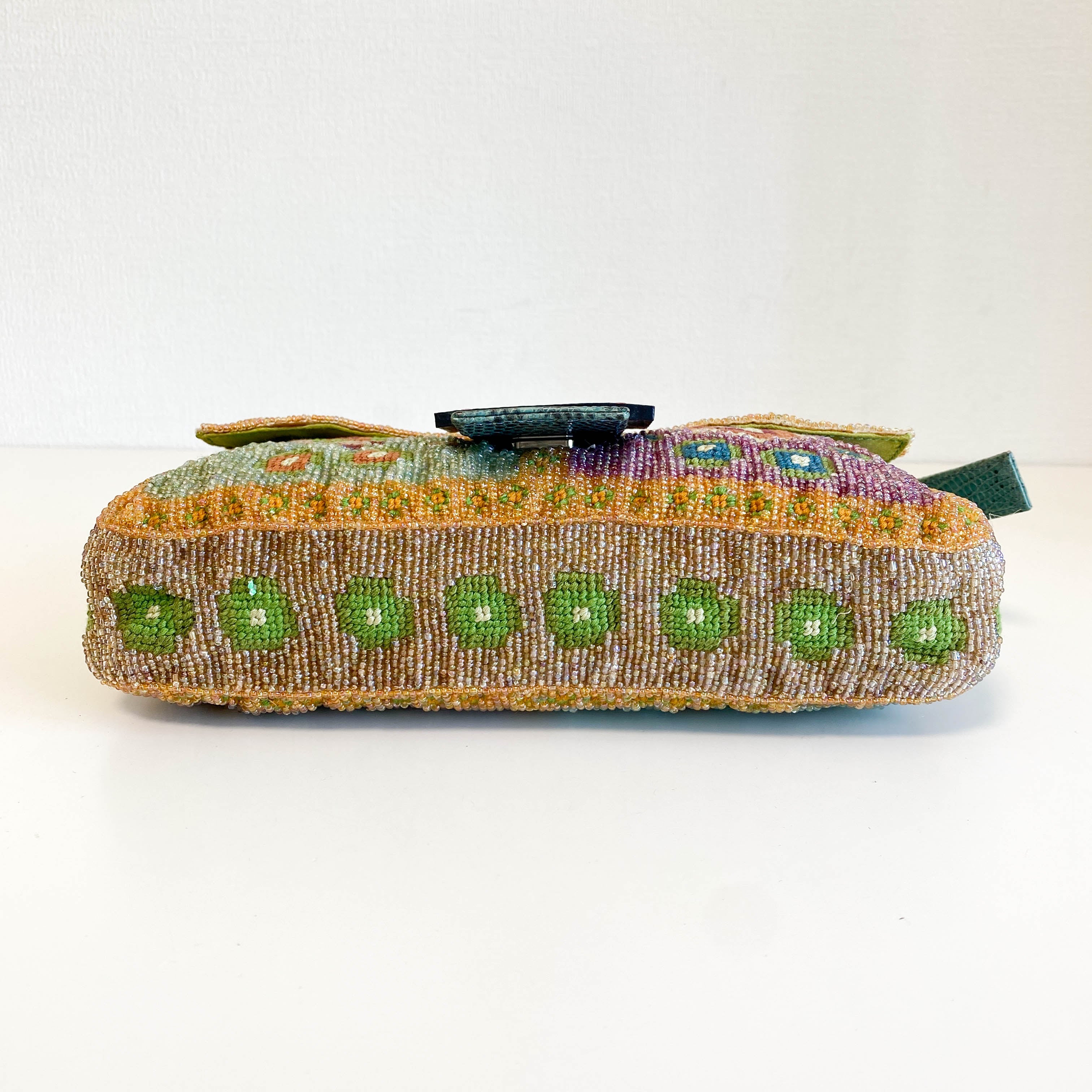 Baguette Rare Collector's Piece Fully Beaded / Embroidered Multicolour Shoulder Bag Lizard Buckle