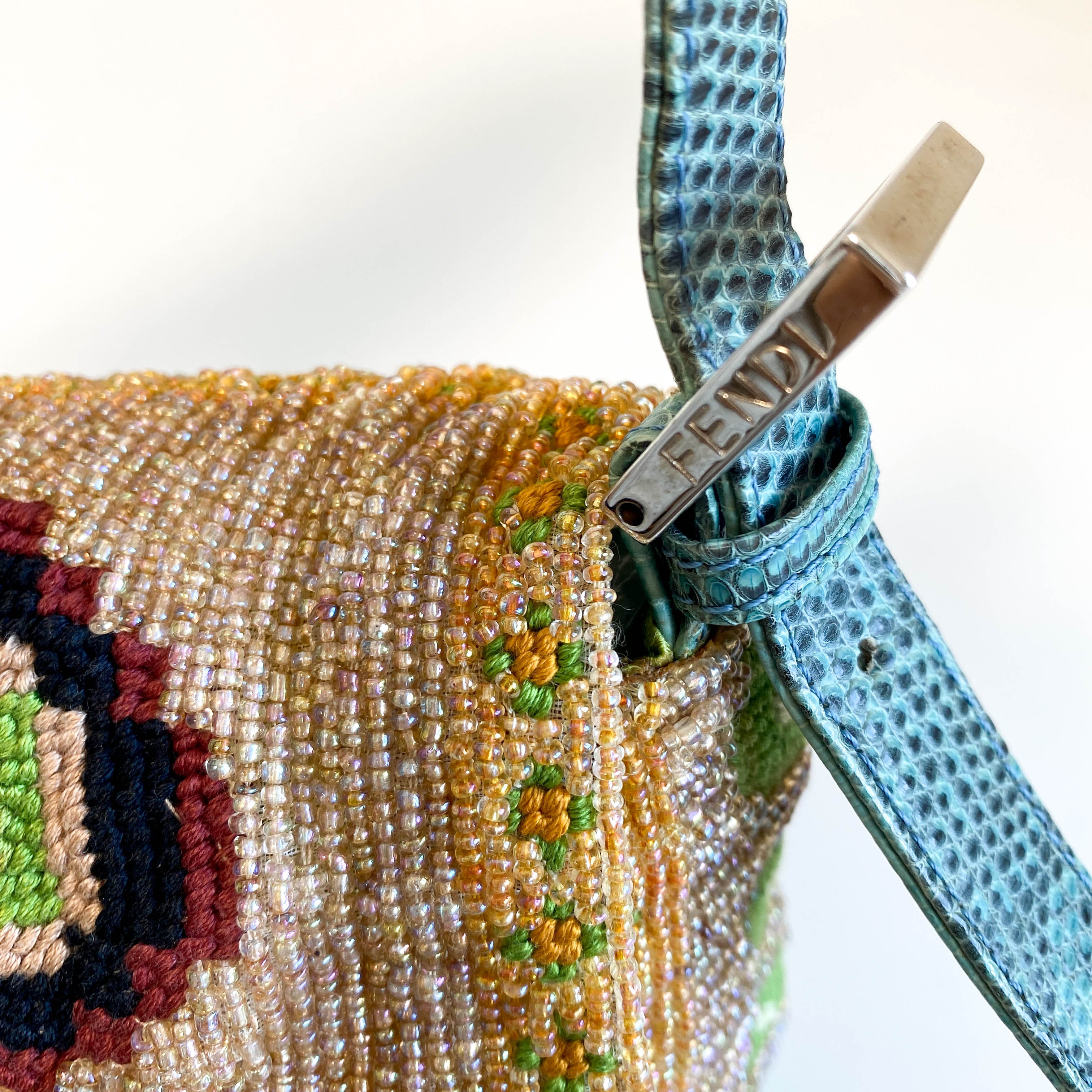 Baguette Rare Collector's Piece Fully Beaded / Embroidered Multicolour Shoulder Bag Lizard Buckle