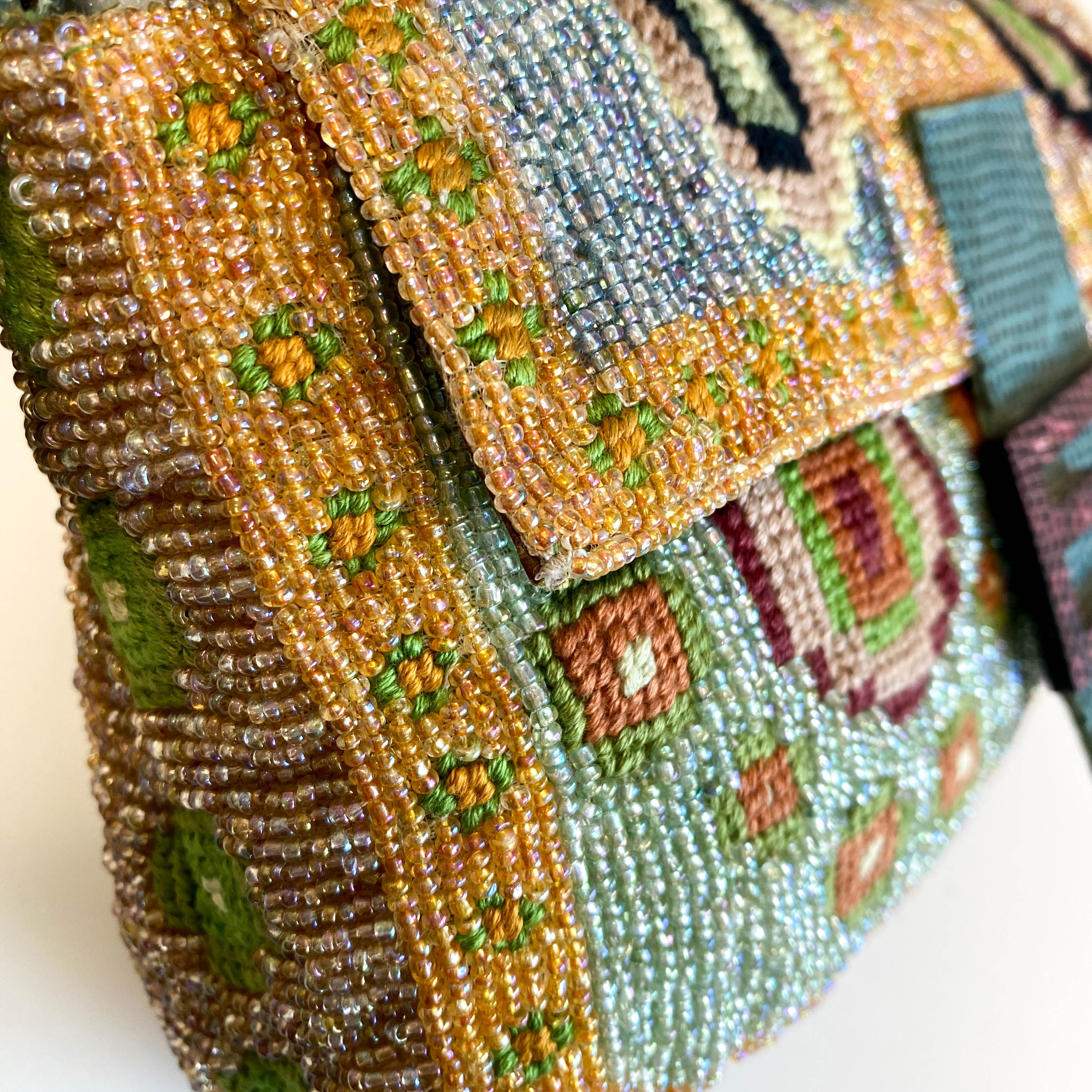 Baguette Rare Collector's Piece Fully Beaded / Embroidered Multicolour Shoulder Bag Lizard Buckle