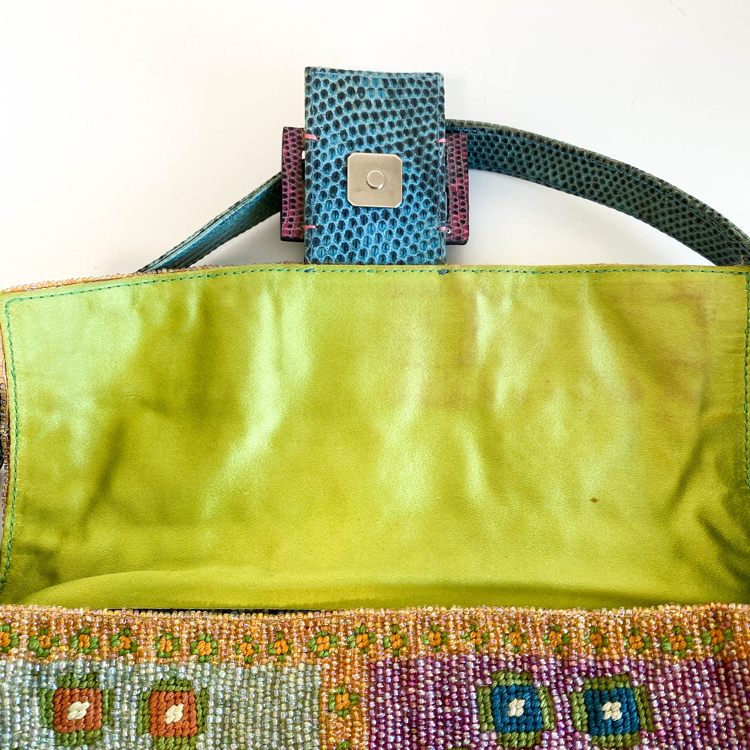 Baguette Rare Collector's Piece Fully Beaded / Embroidered Multicolour Shoulder Bag Lizard Buckle