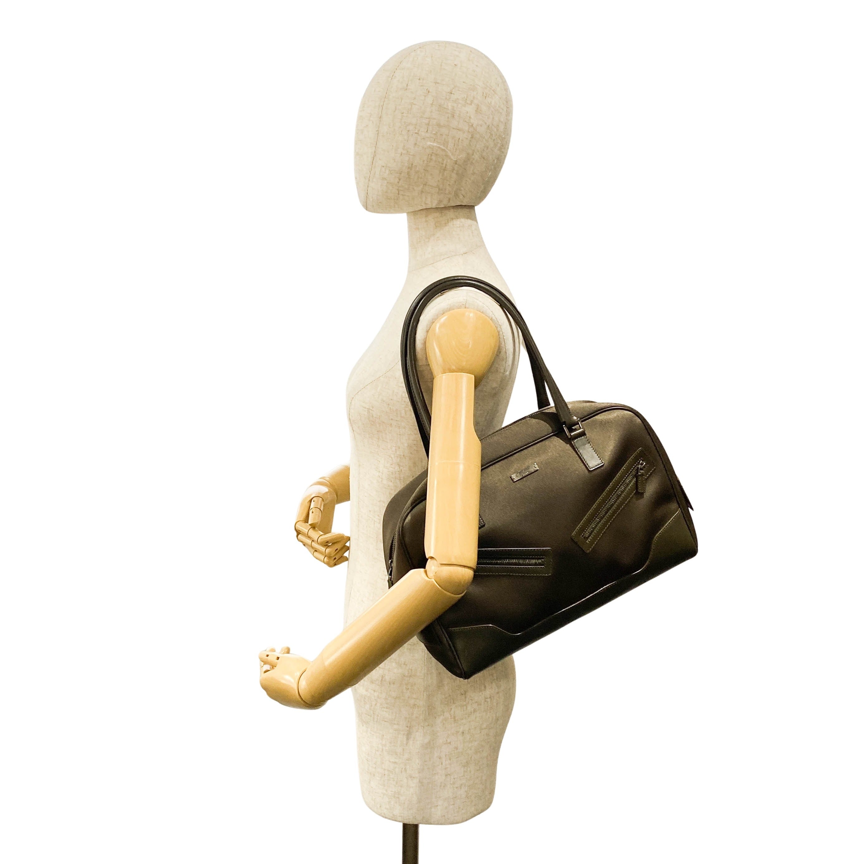 Olive Green Nylon Leather Shoulder Bag