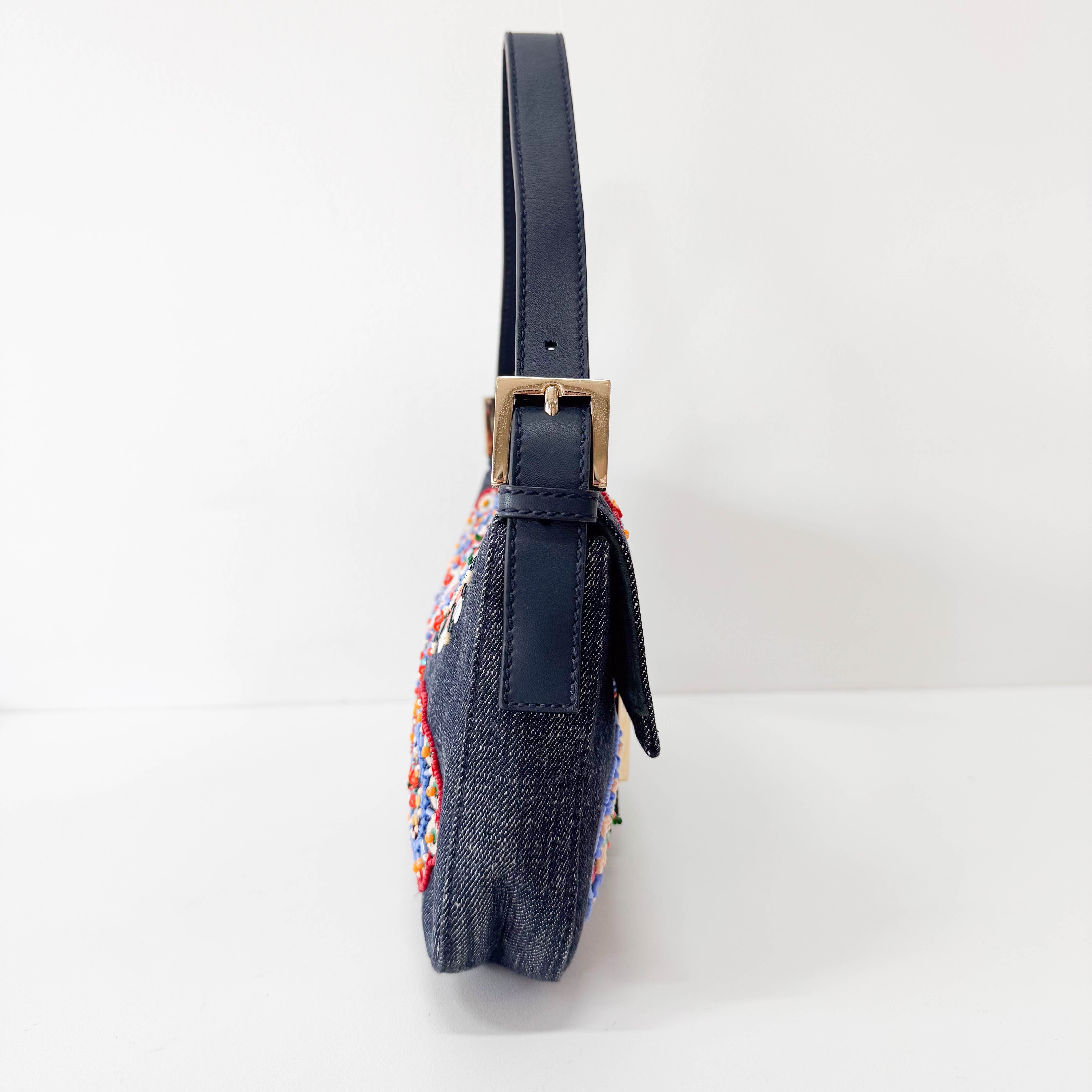 Baguette Blue Embroidered Denim Bag