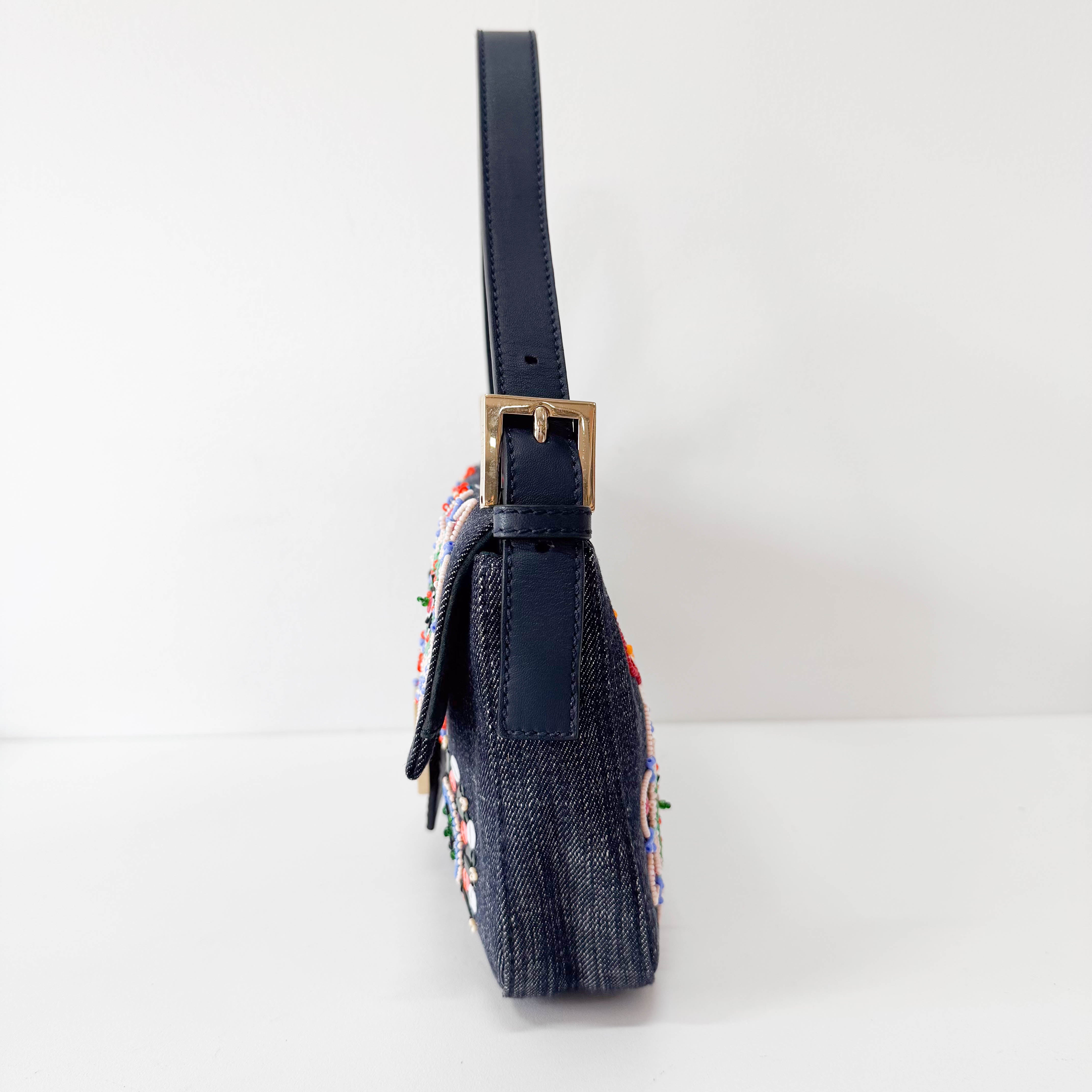 Baguette Blue Embroidered Denim Bag