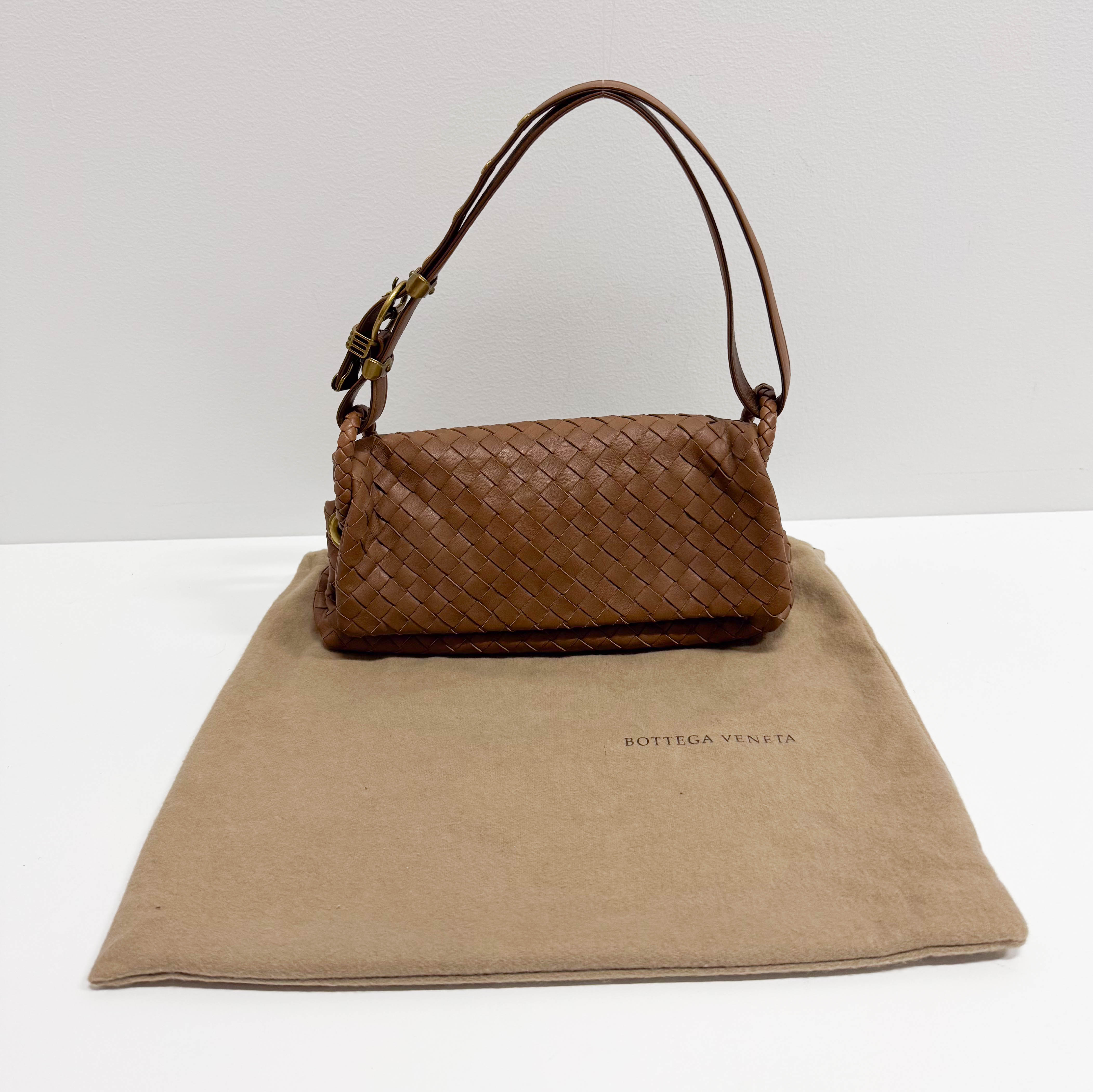 Intrecciato Brown Leather Shoulder Bag