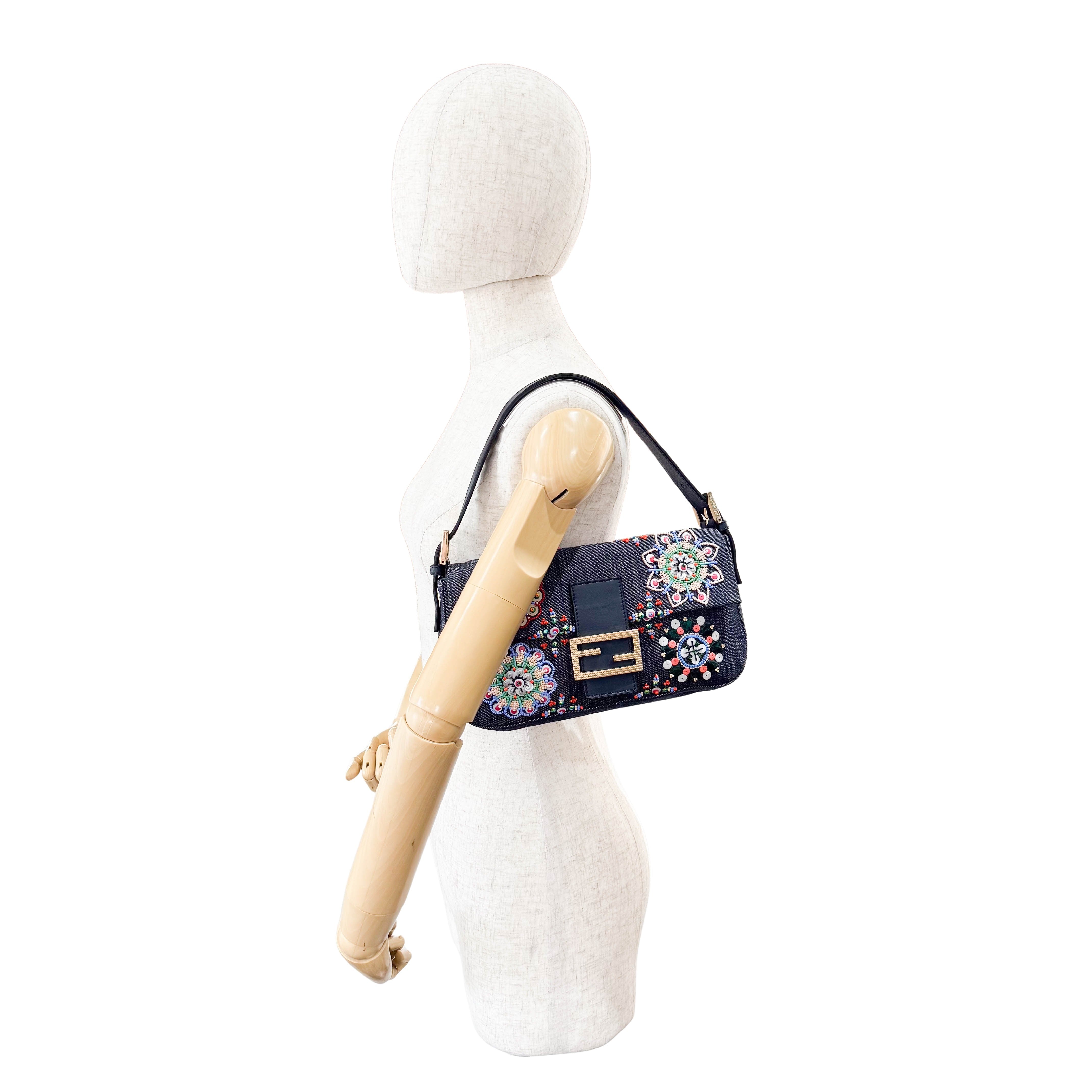 Baguette Blue Embroidered Denim Bag
