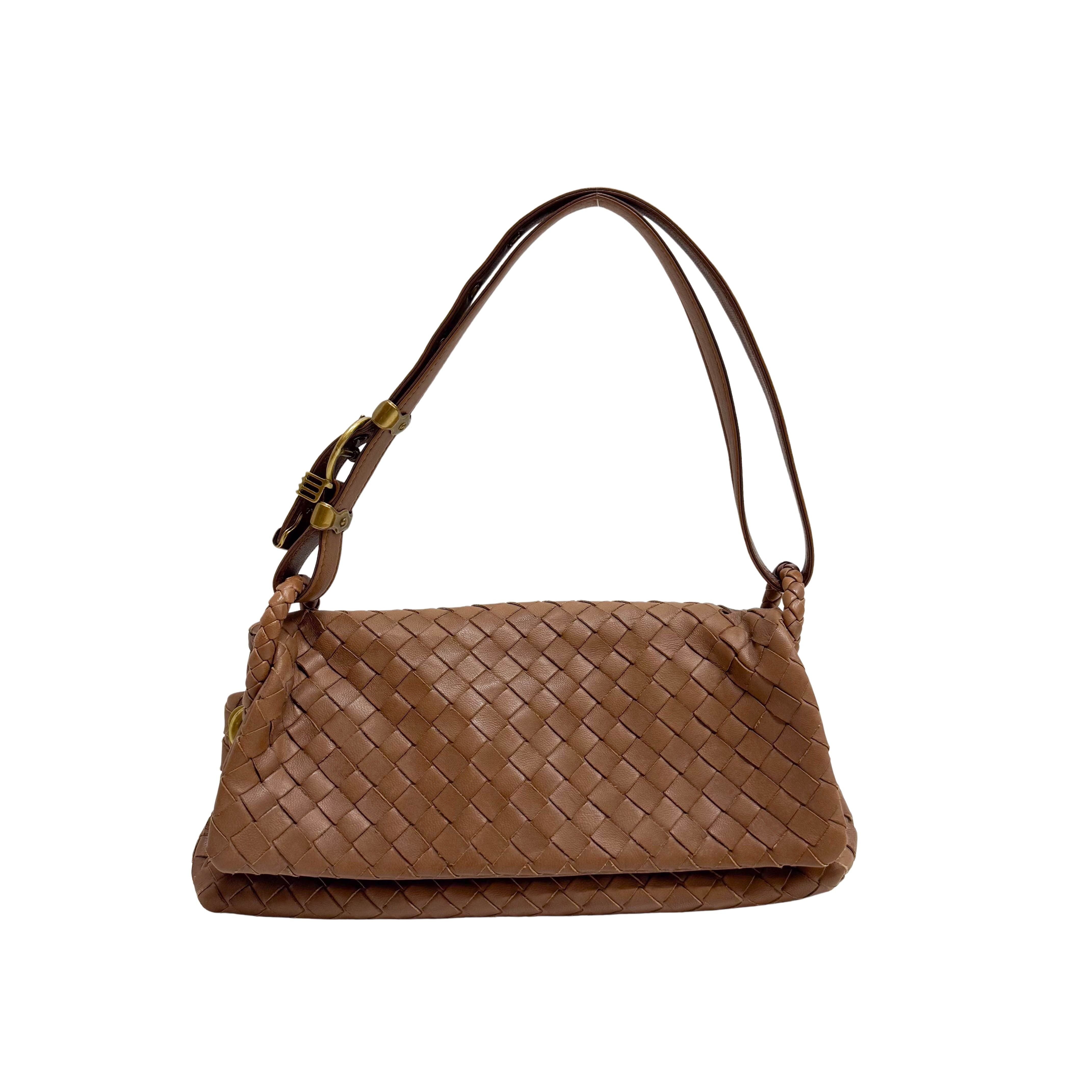 Intrecciato Brown Leather Shoulder Bag