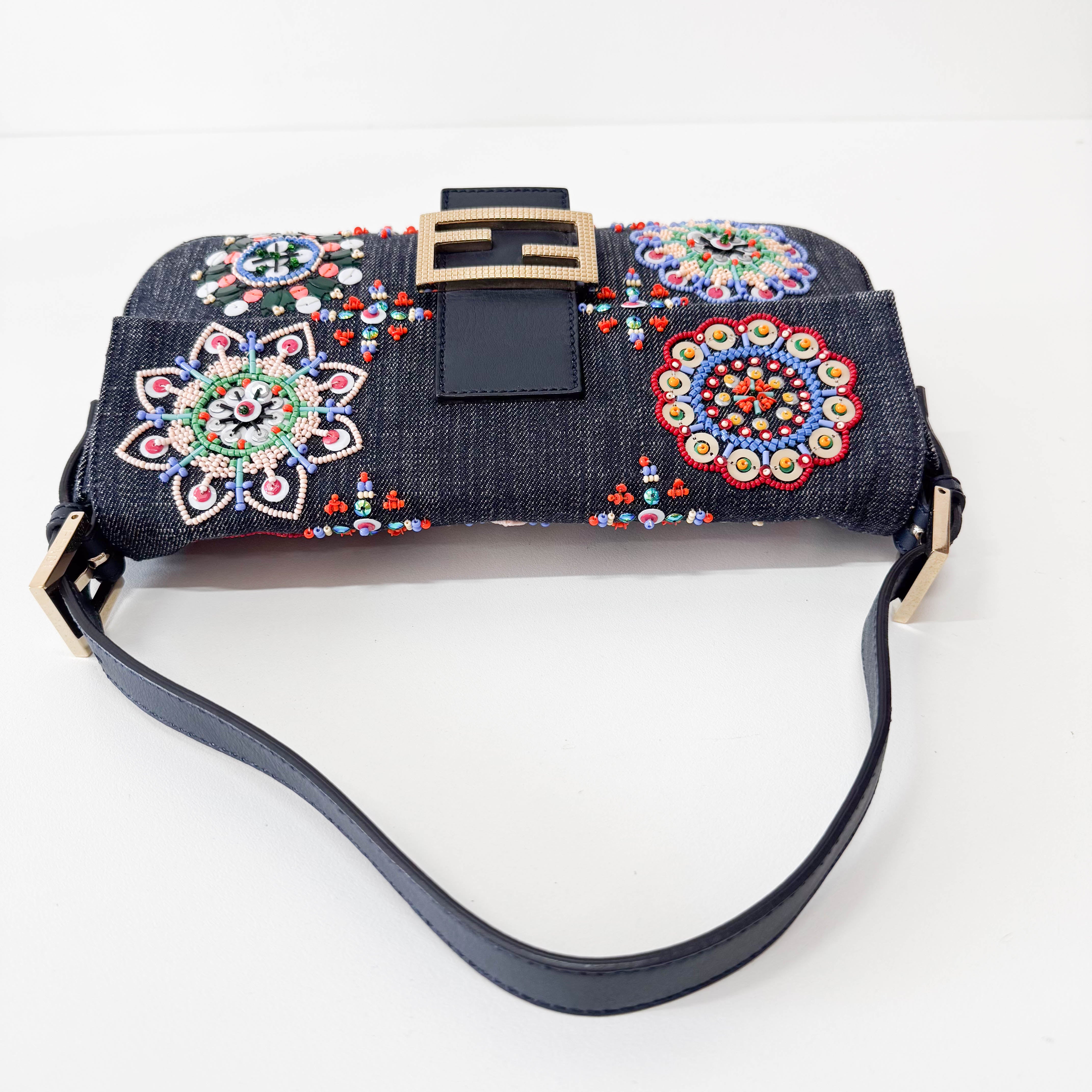 Baguette Blue Embroidered Denim Bag