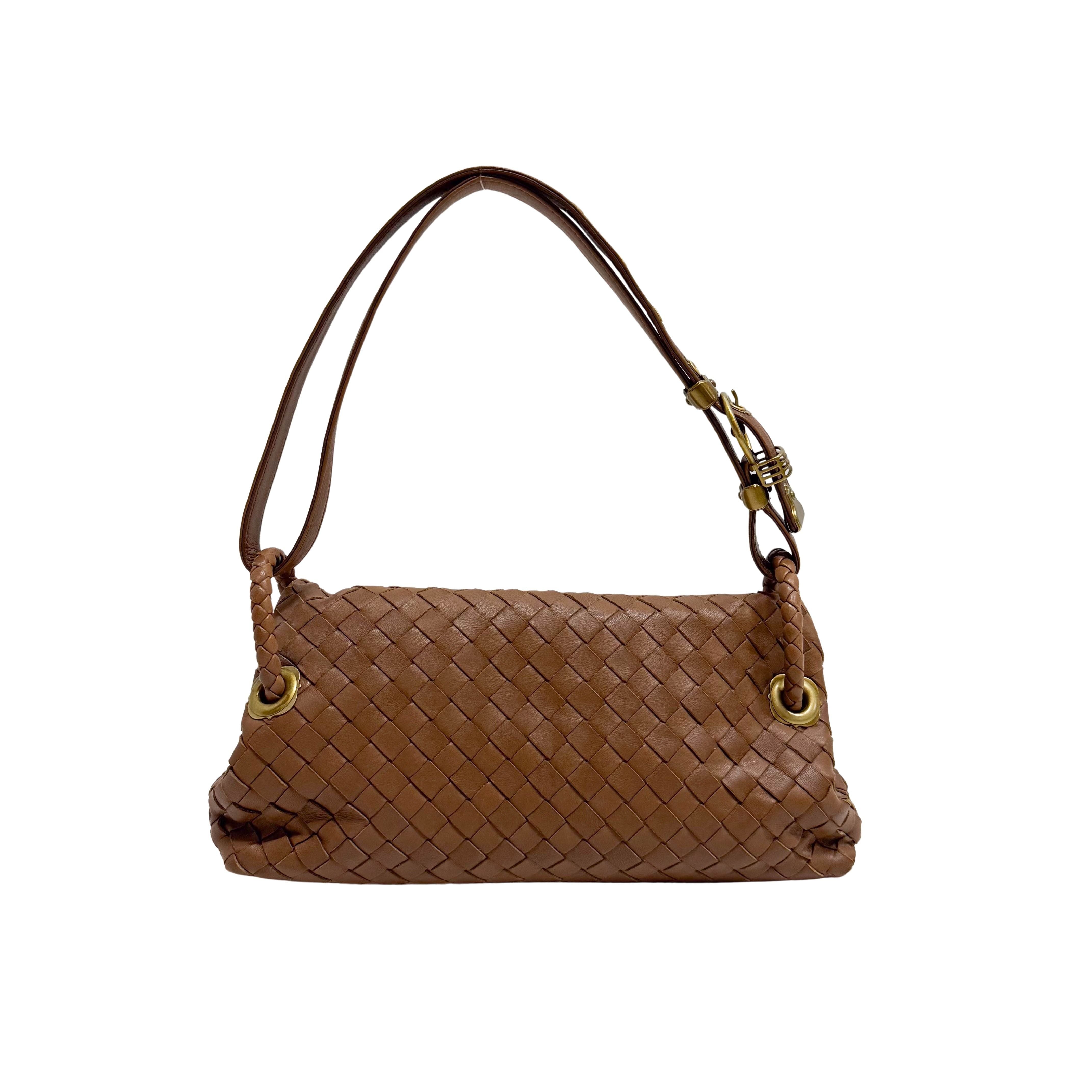 Intrecciato Brown Leather Shoulder Bag