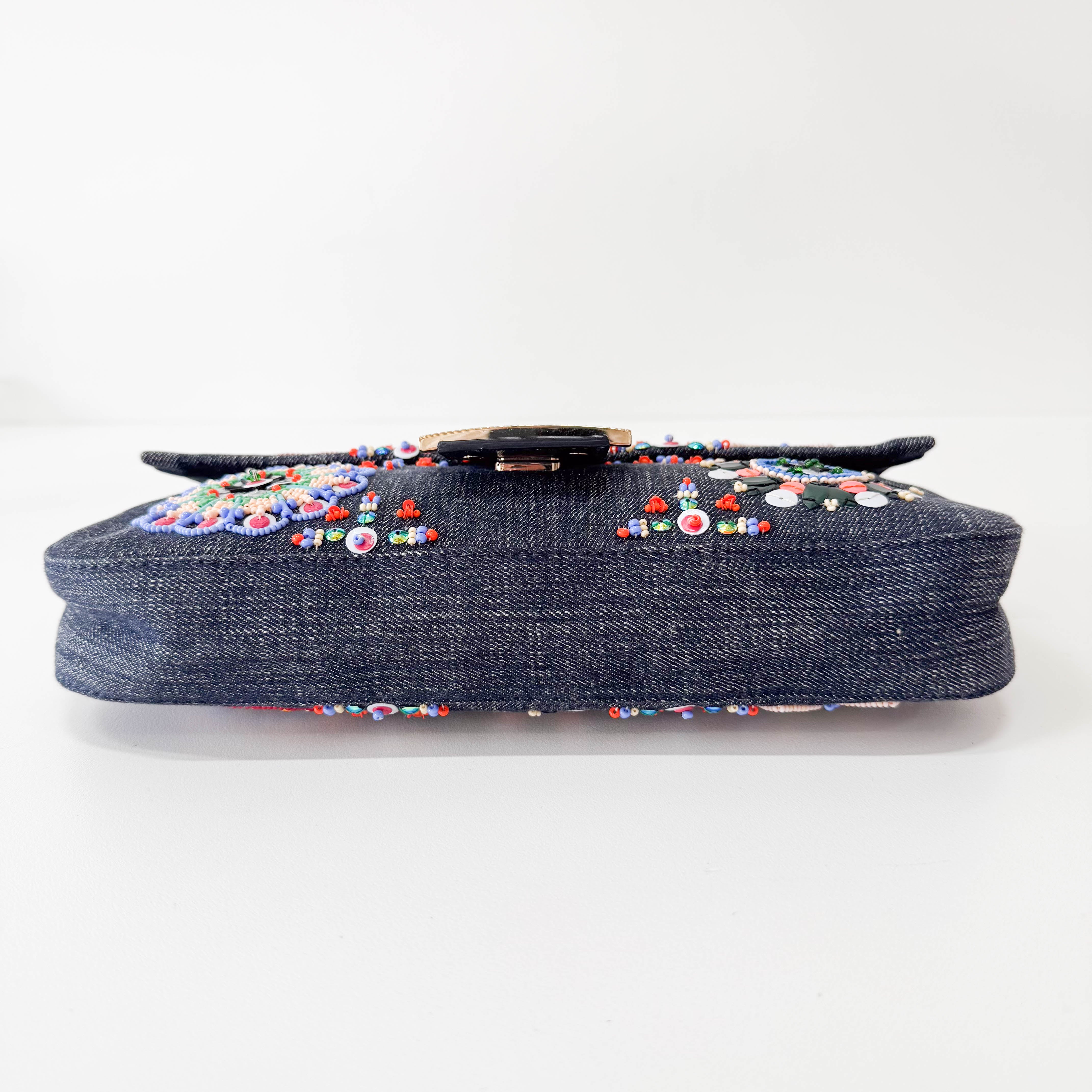 Baguette Blue Embroidered Denim Bag