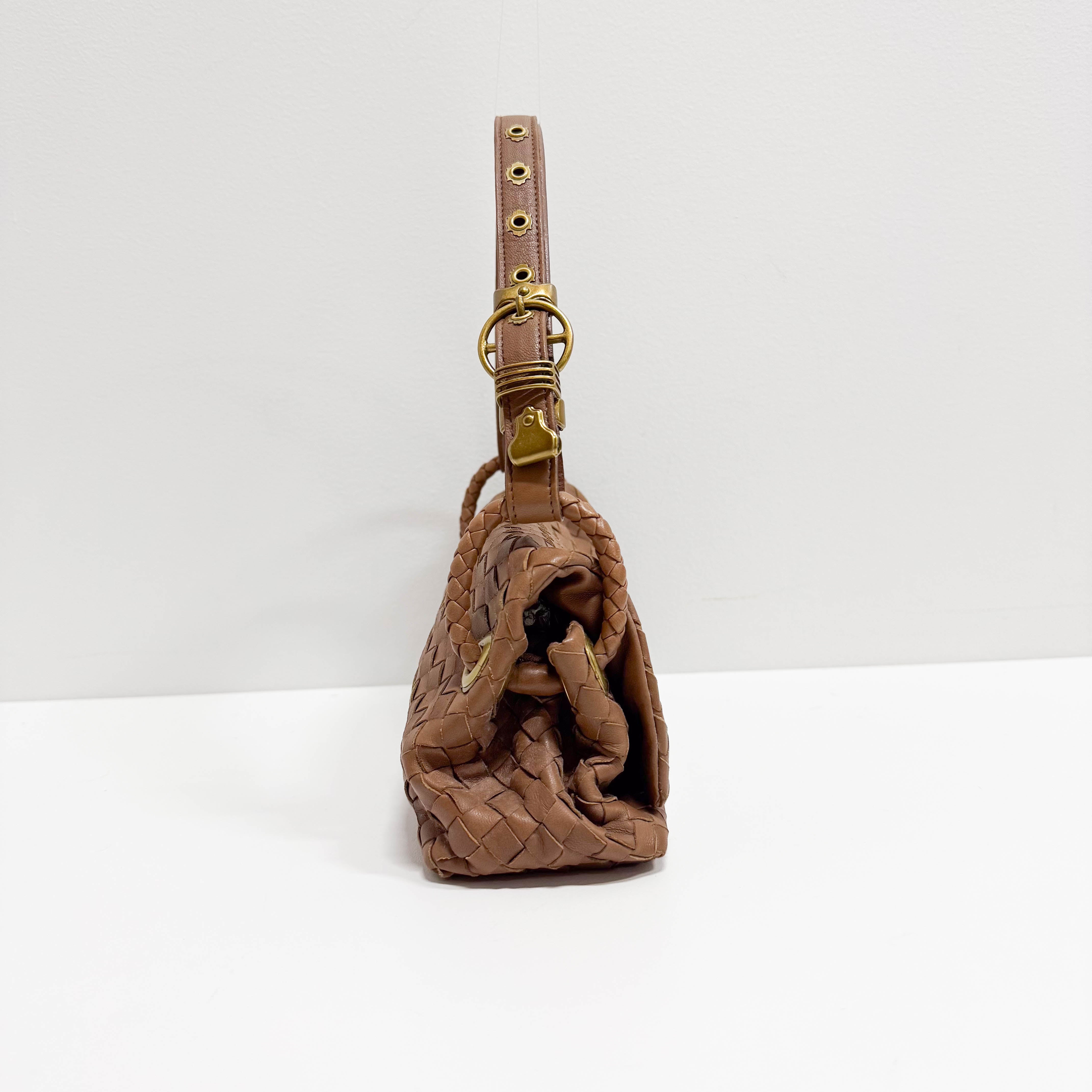 Intrecciato Brown Leather Shoulder Bag