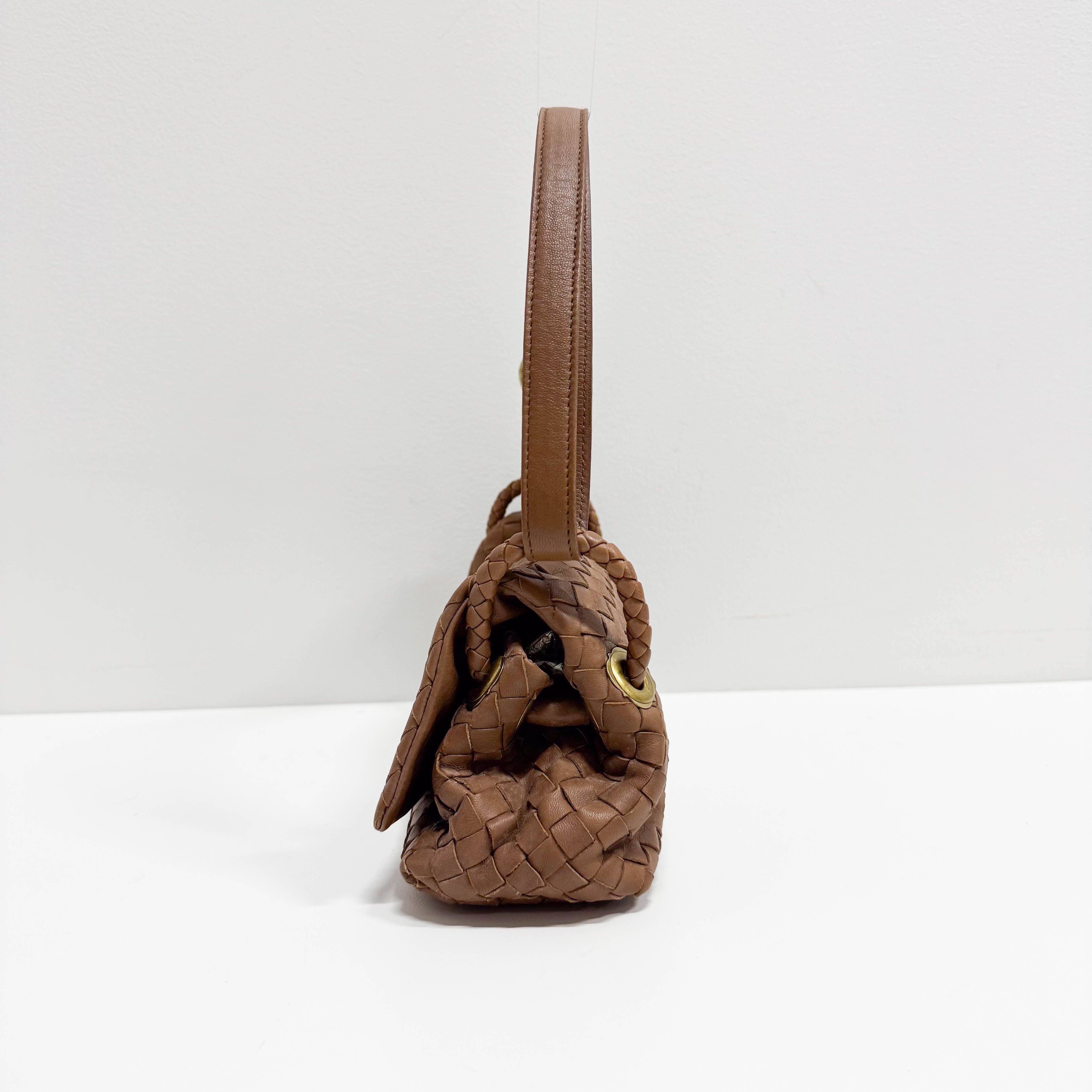 Intrecciato Brown Leather Shoulder Bag