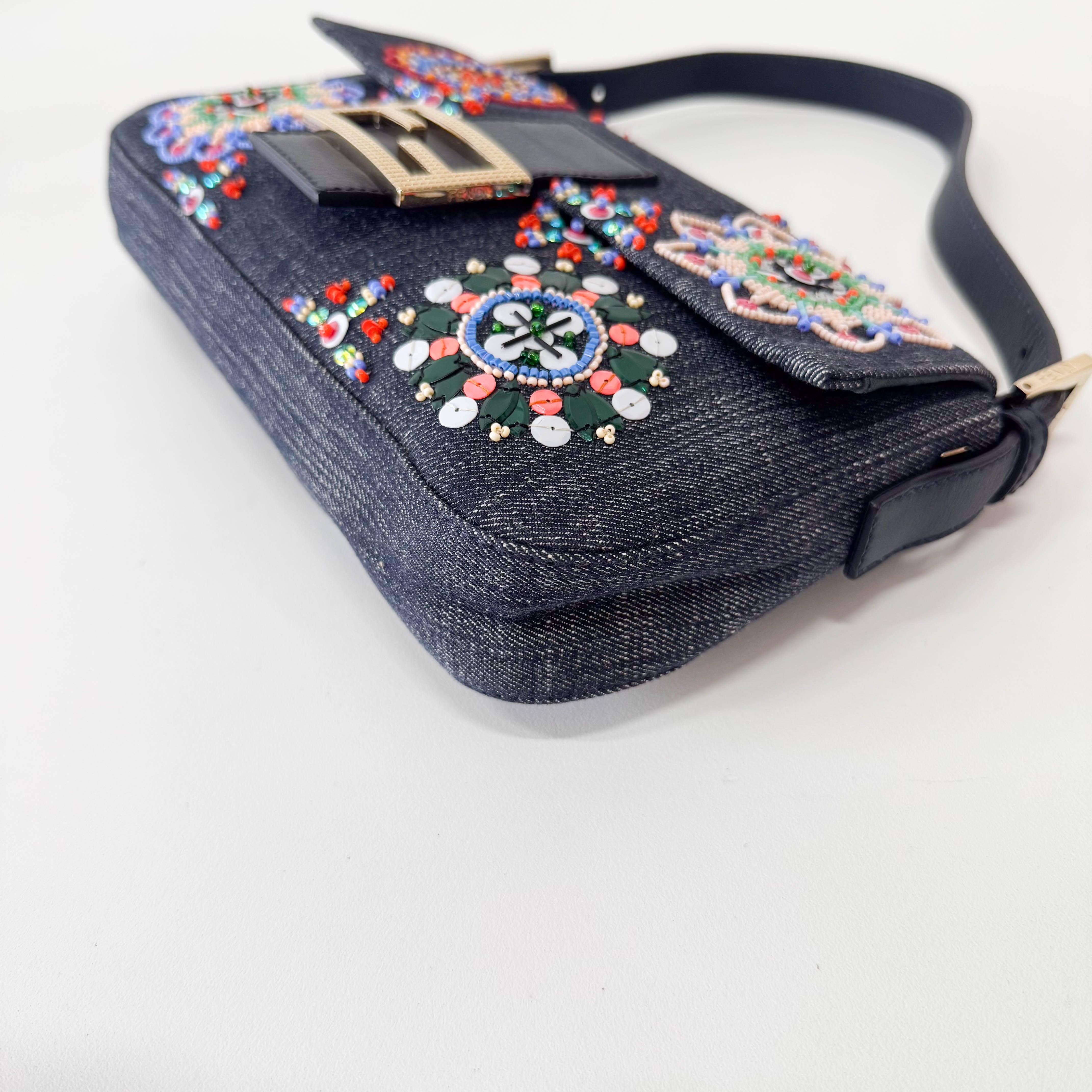 Baguette Blue Embroidered Denim Bag