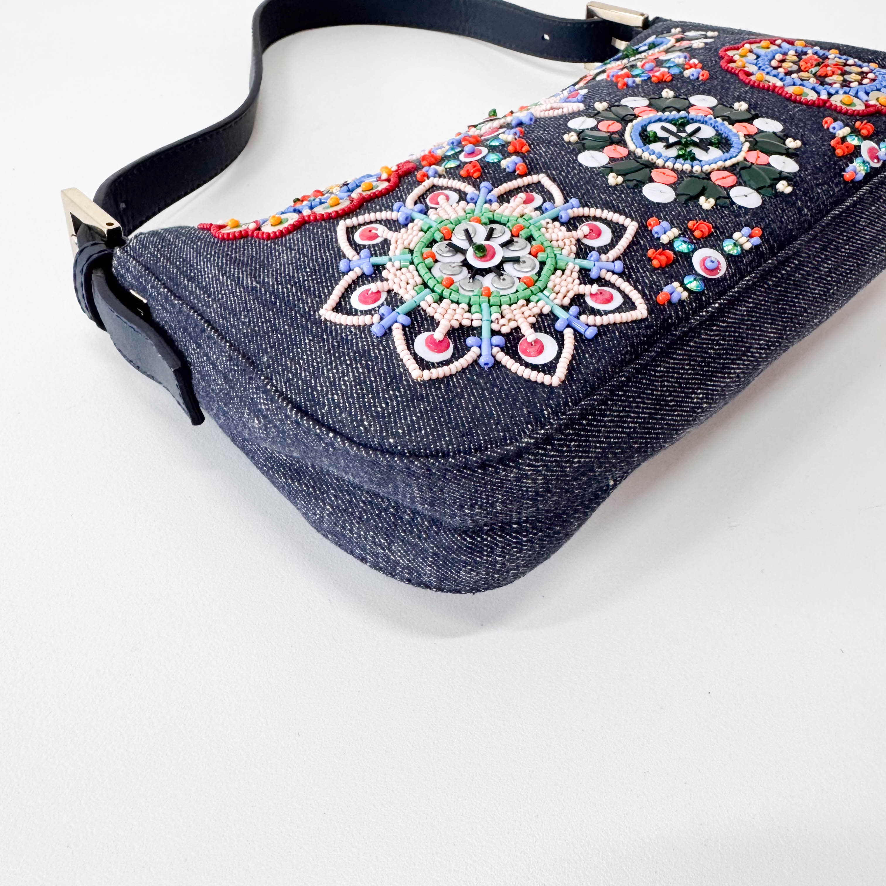 Baguette Blue Embroidered Denim Bag