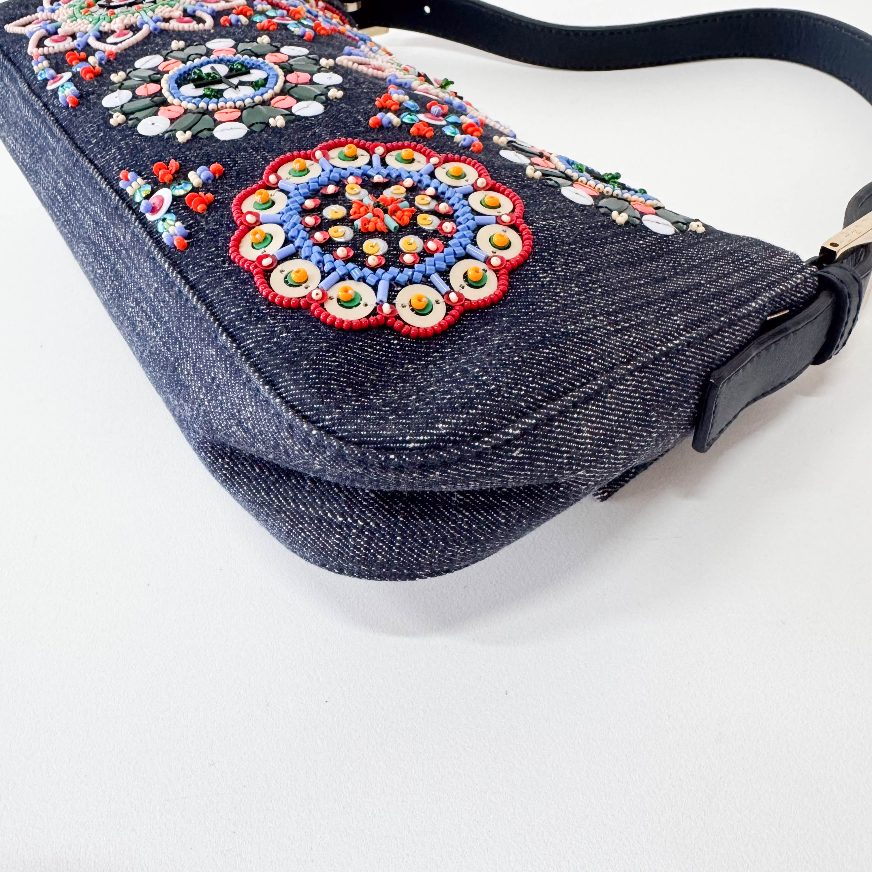 Baguette Blue Embroidered Denim Bag