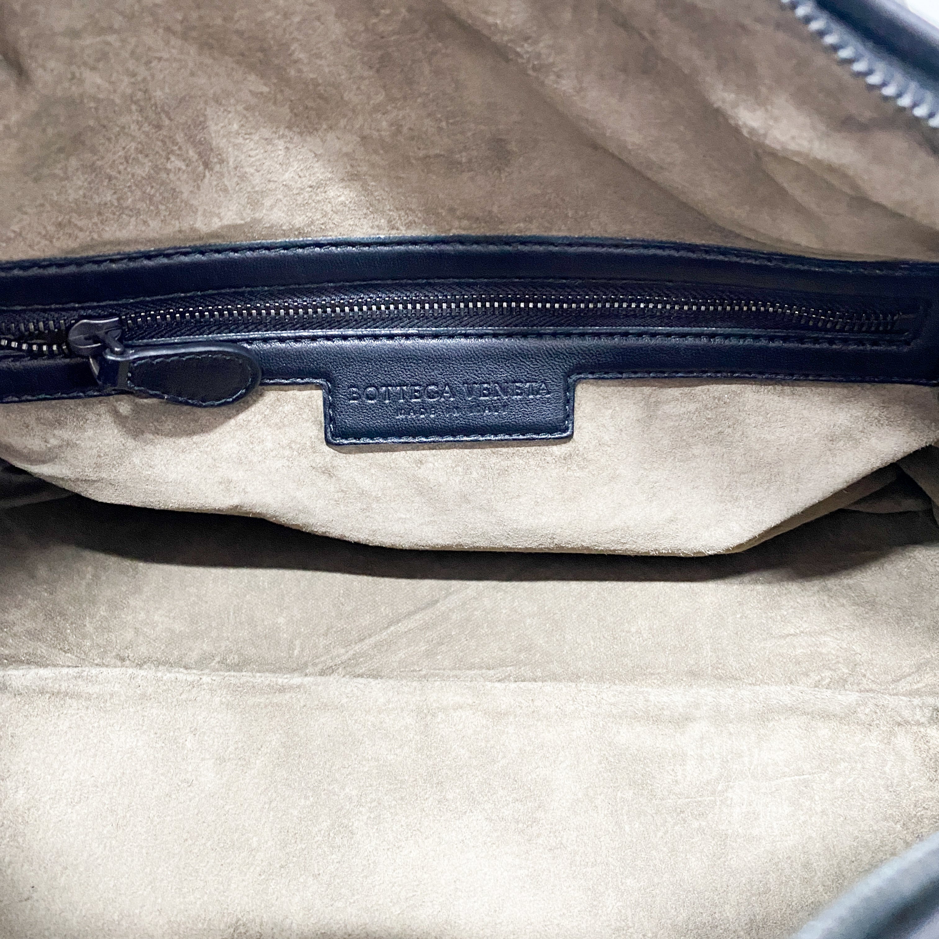 Intrecciato Black Leather Shoulder Bag