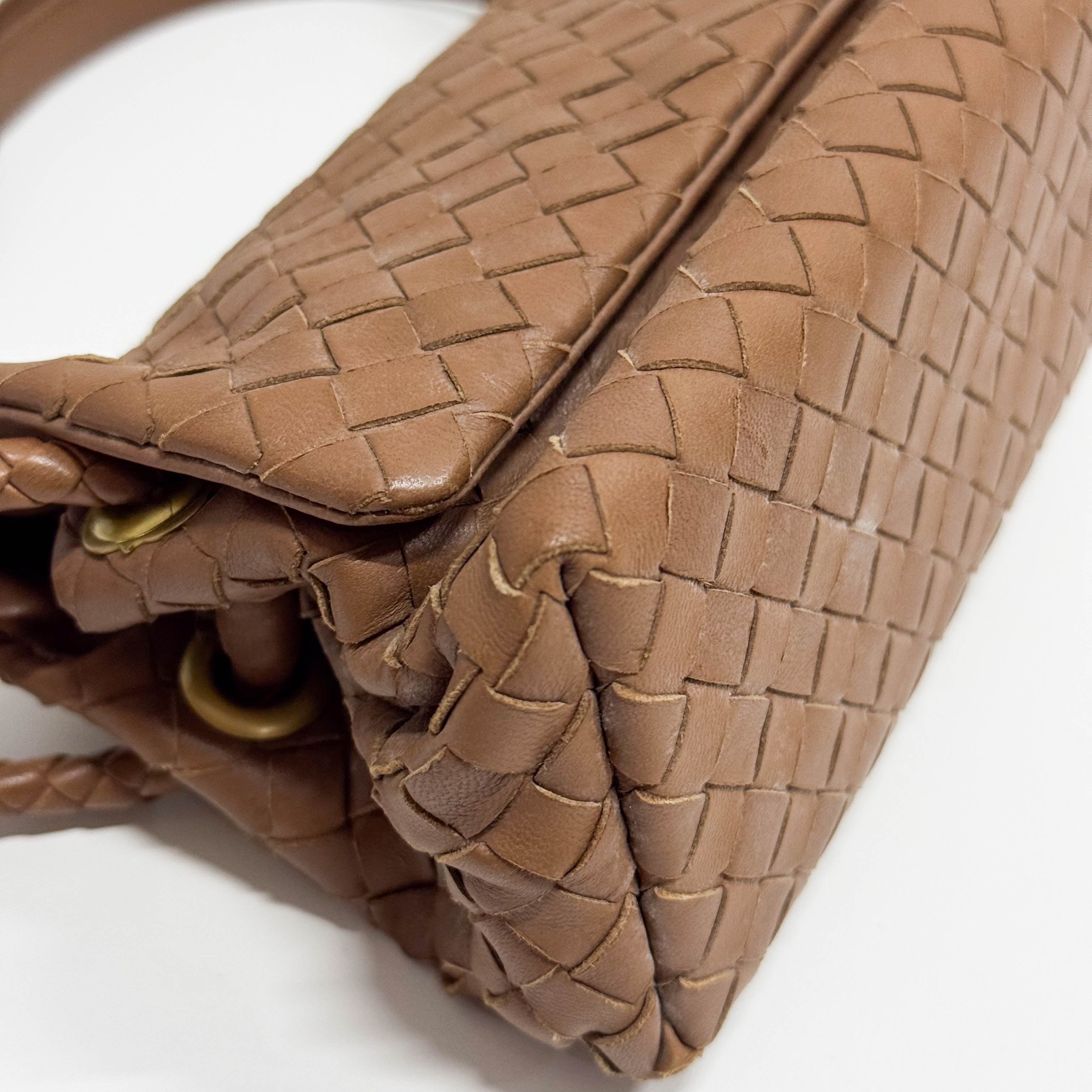 Intrecciato Brown Leather Shoulder Bag