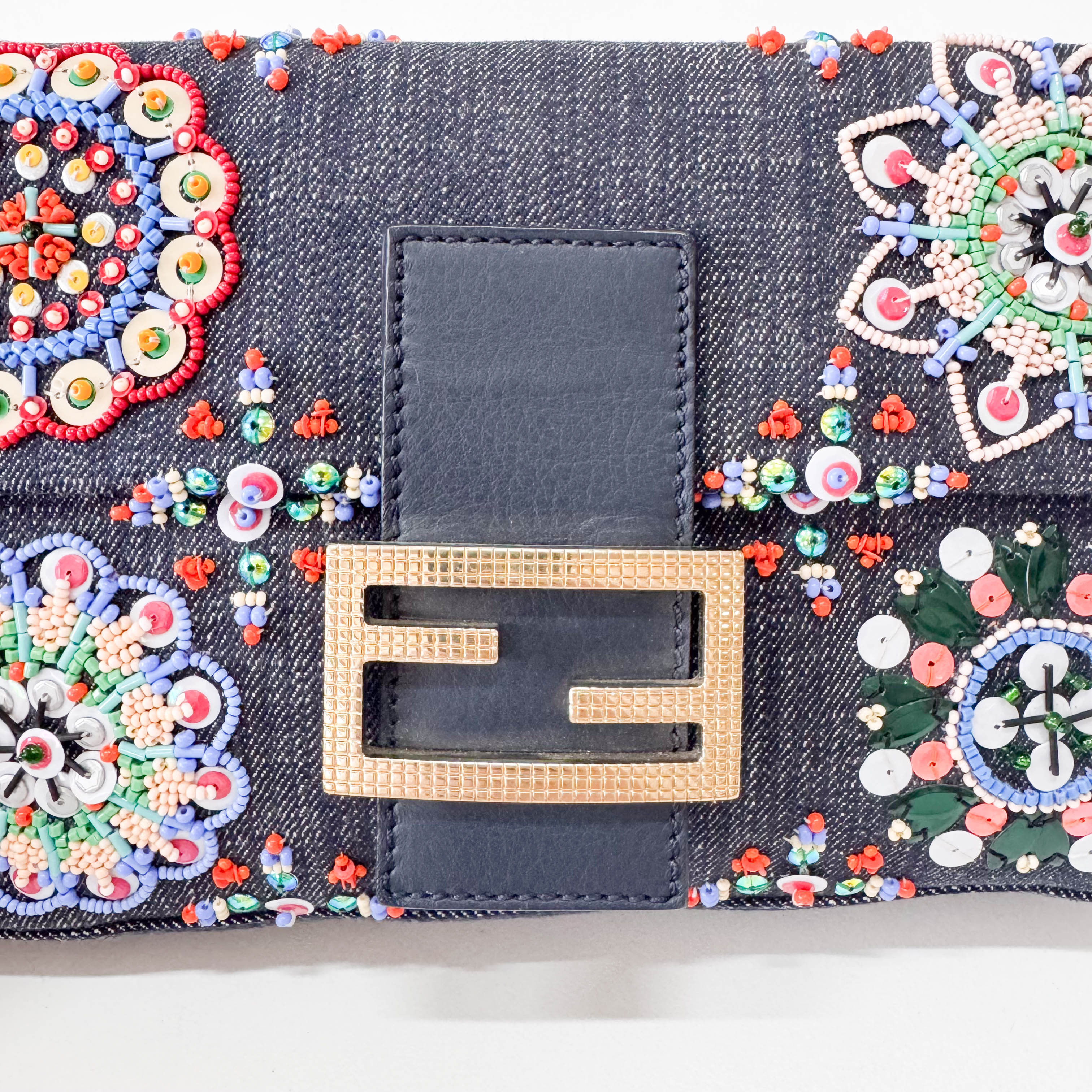 Baguette Blue Embroidered Denim Bag