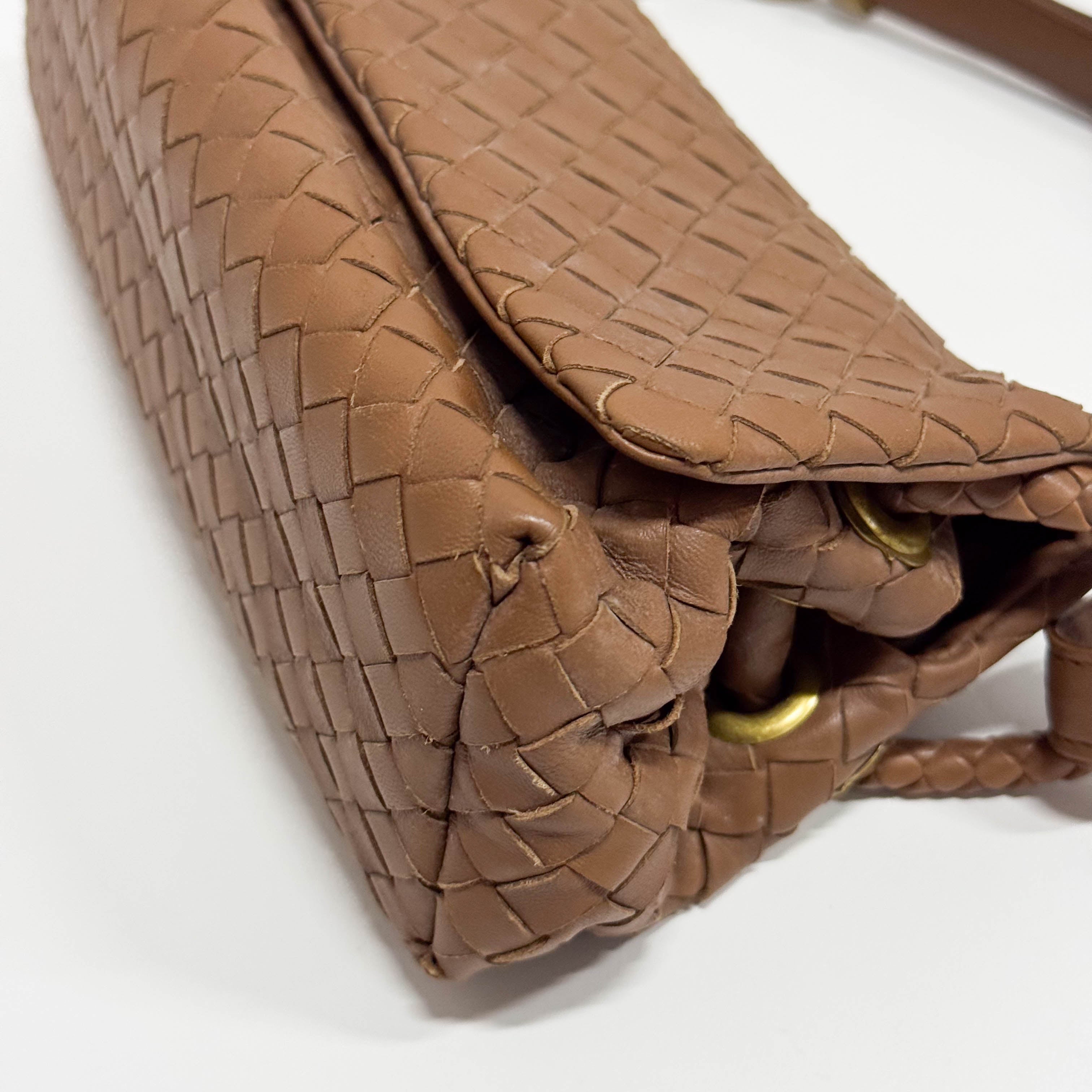 Intrecciato Brown Leather Shoulder Bag