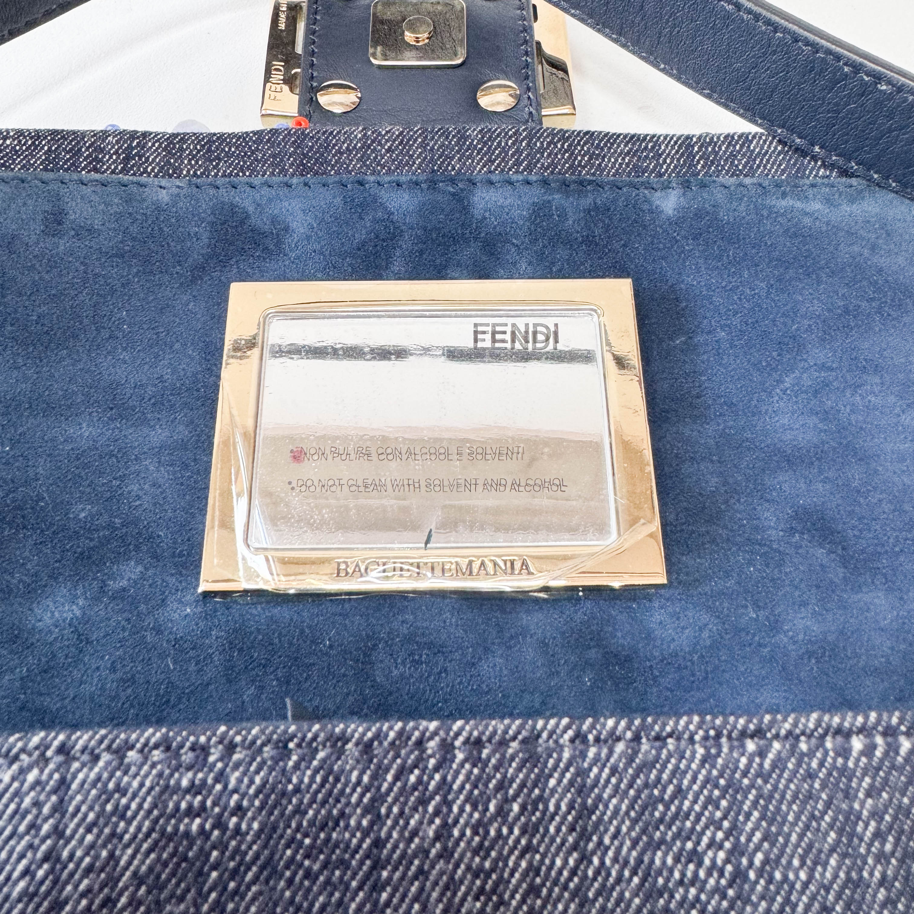 Baguette Blue Embroidered Denim Bag