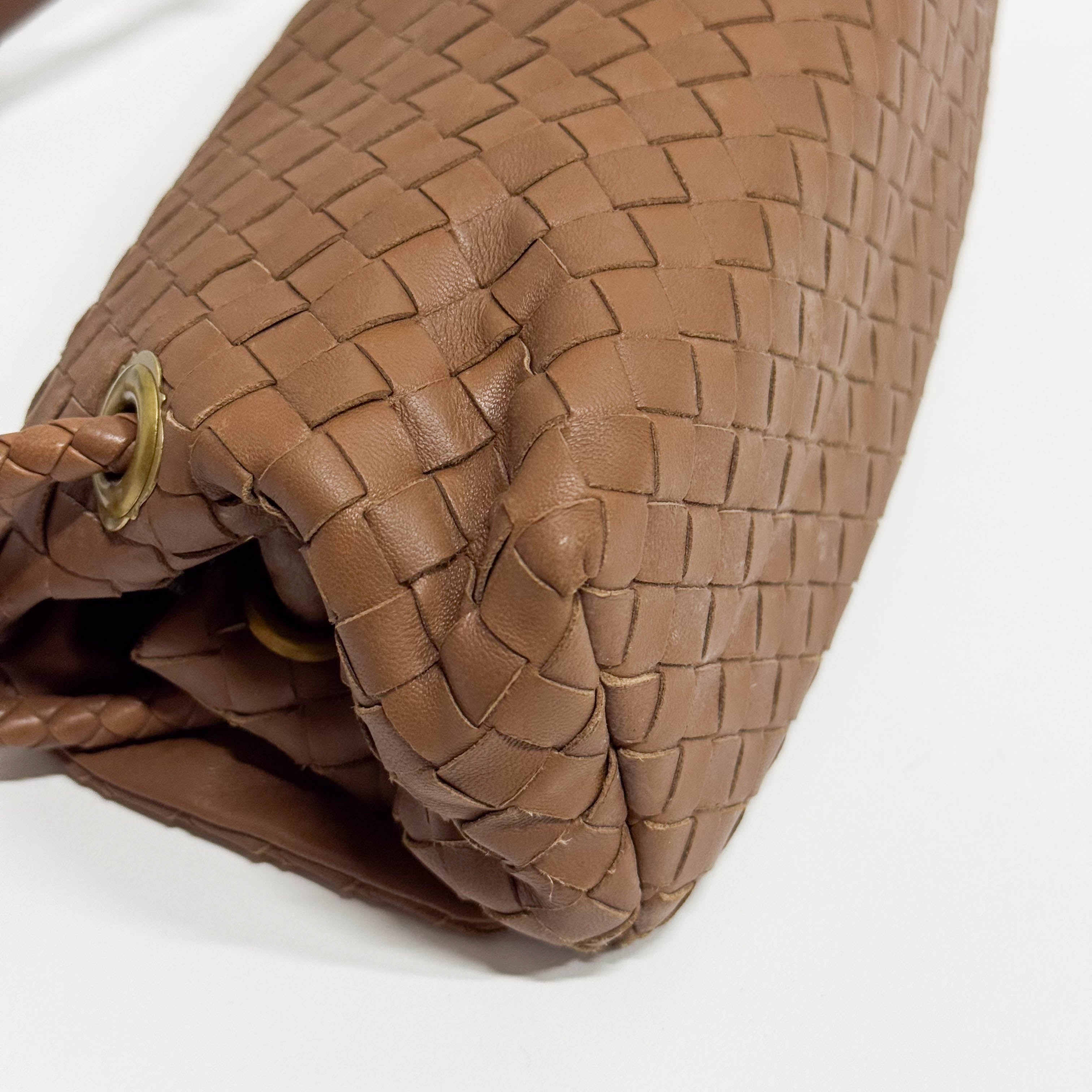 Intrecciato Brown Leather Shoulder Bag