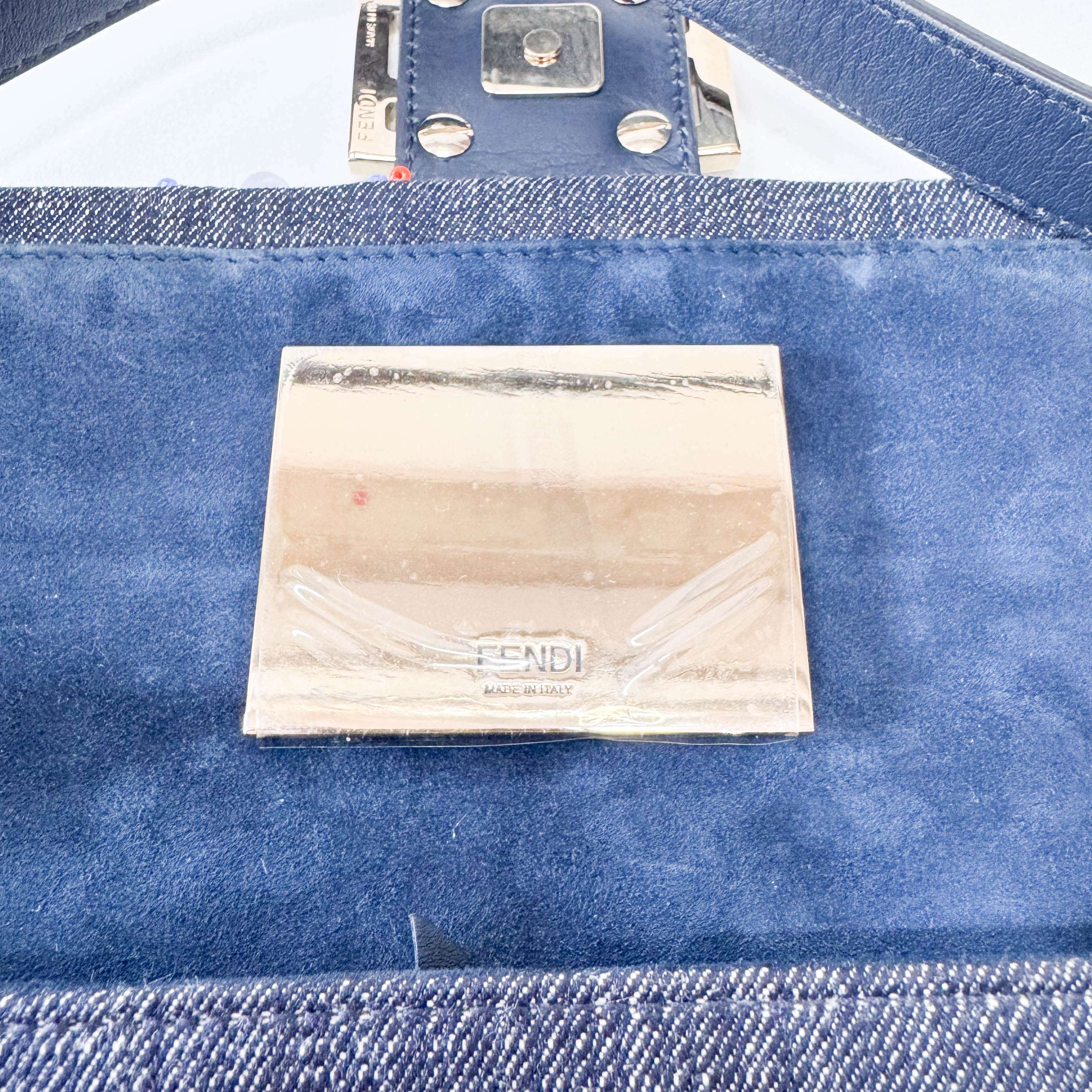 Baguette Blue Embroidered Denim Bag