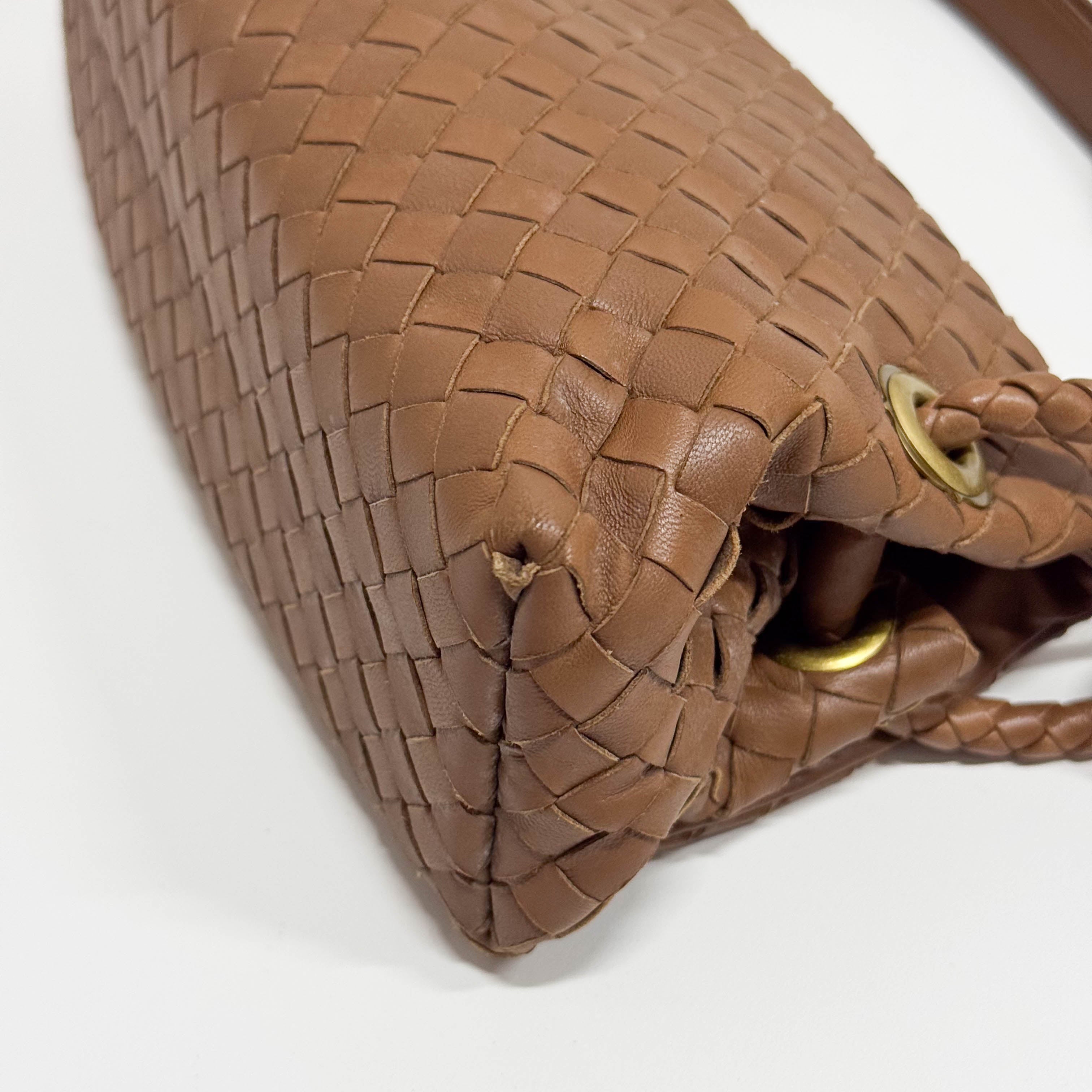 Intrecciato Brown Leather Shoulder Bag