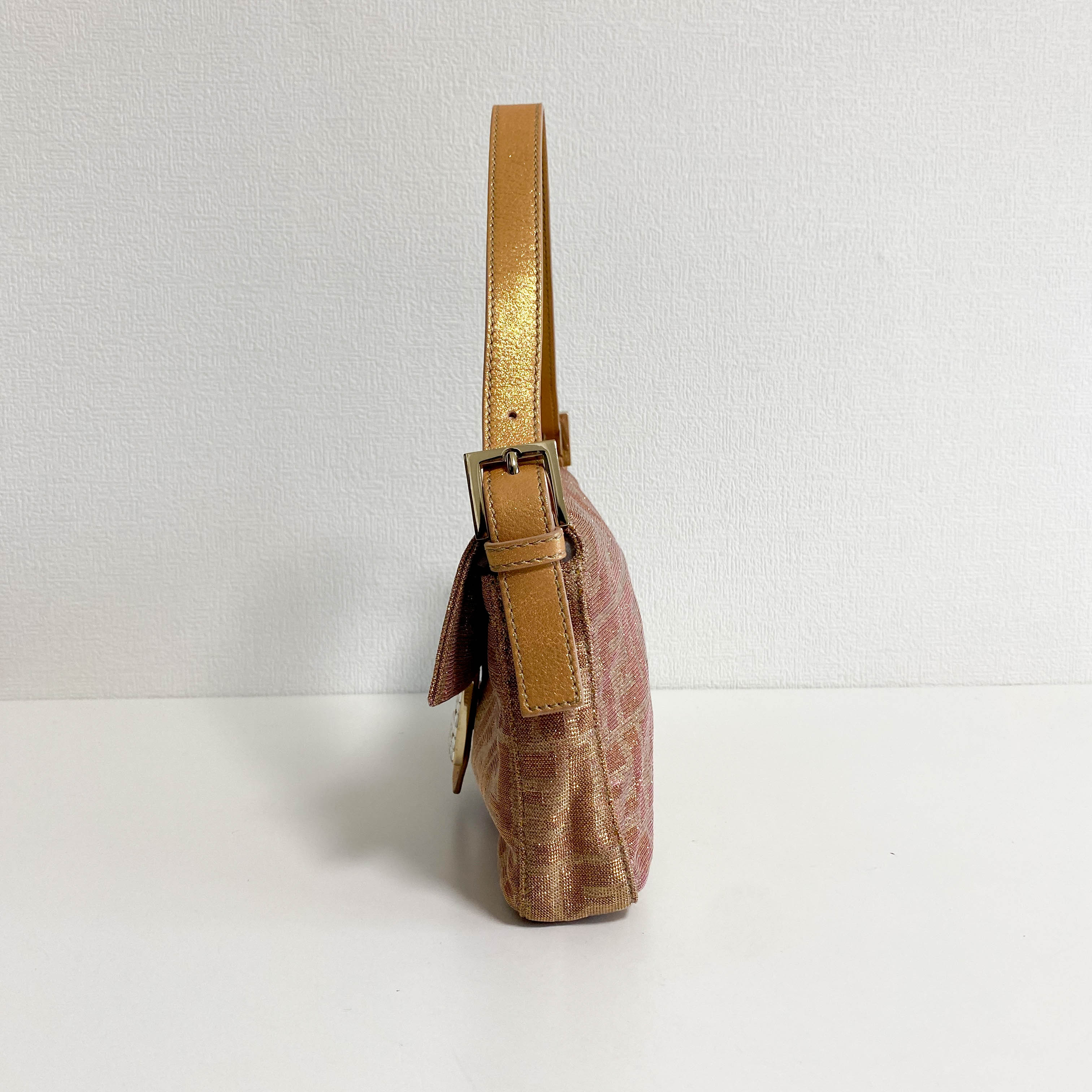 Baguette Sparkle Pink Canvas Shoulder Bag with Rhinestone Hardware