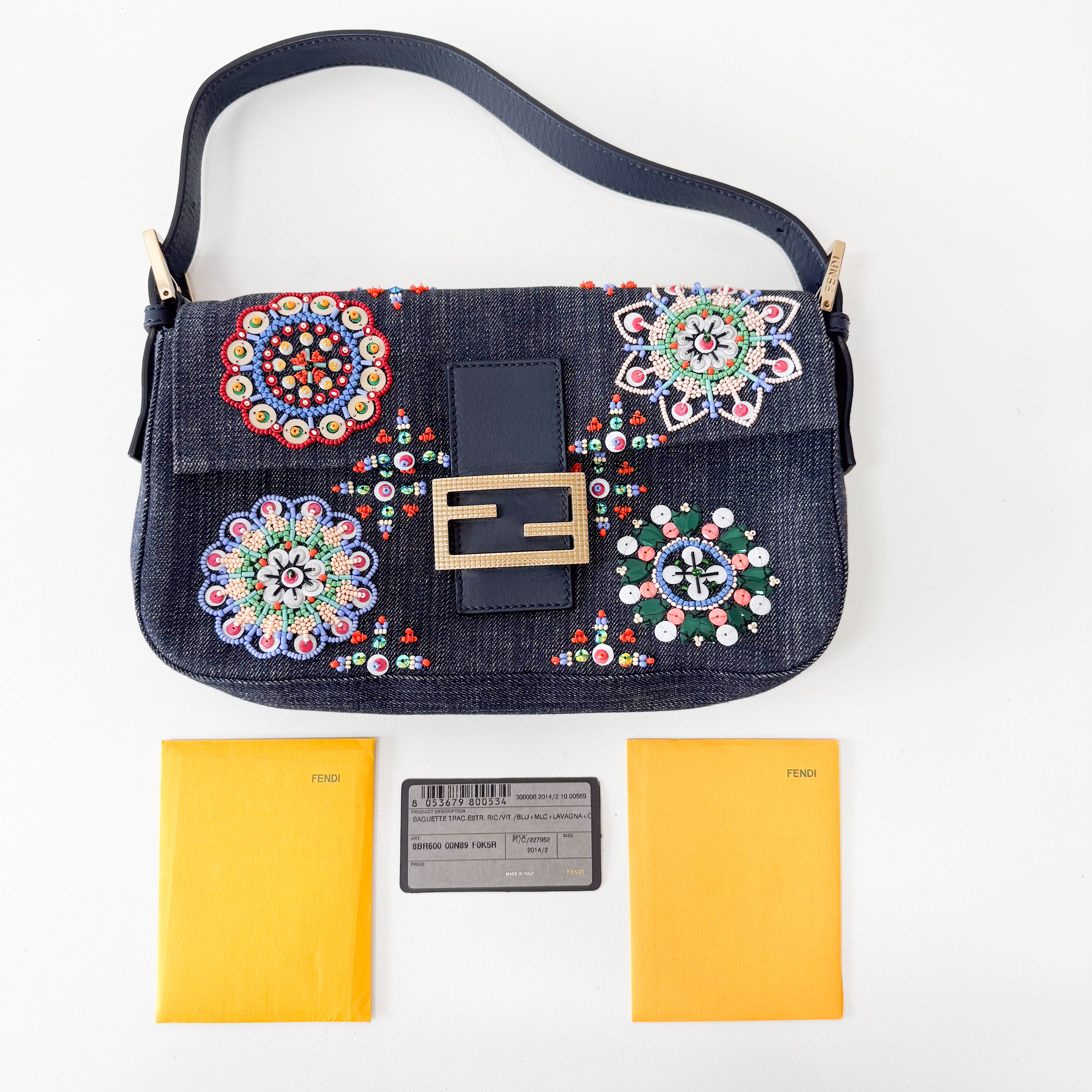 Baguette Blue Embroidered Denim Bag