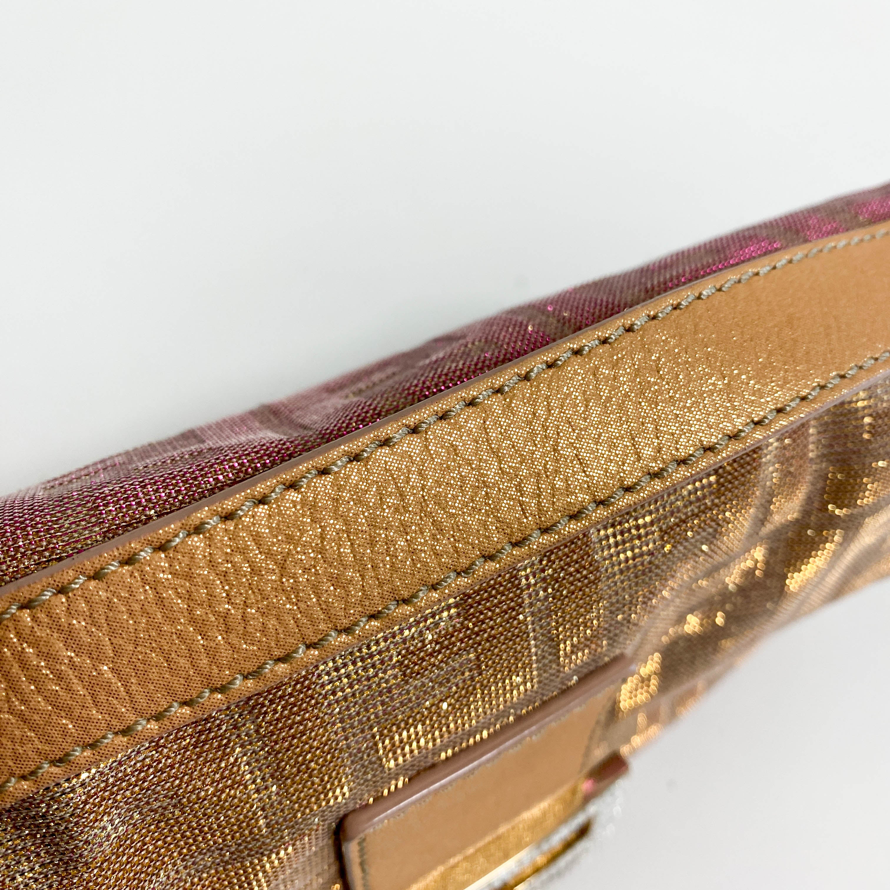 Baguette Sparkle Pink Canvas Shoulder Bag with Rhinestone Hardware