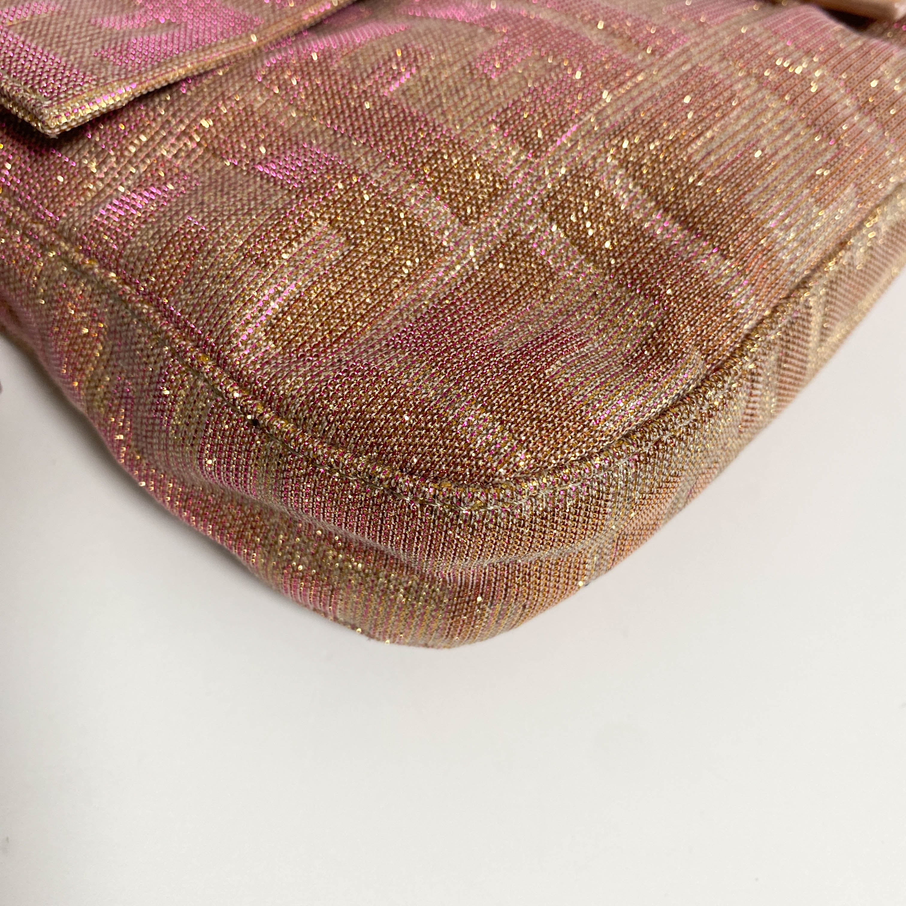 Baguette Sparkle Pink Canvas Shoulder Bag with Rhinestone Hardware