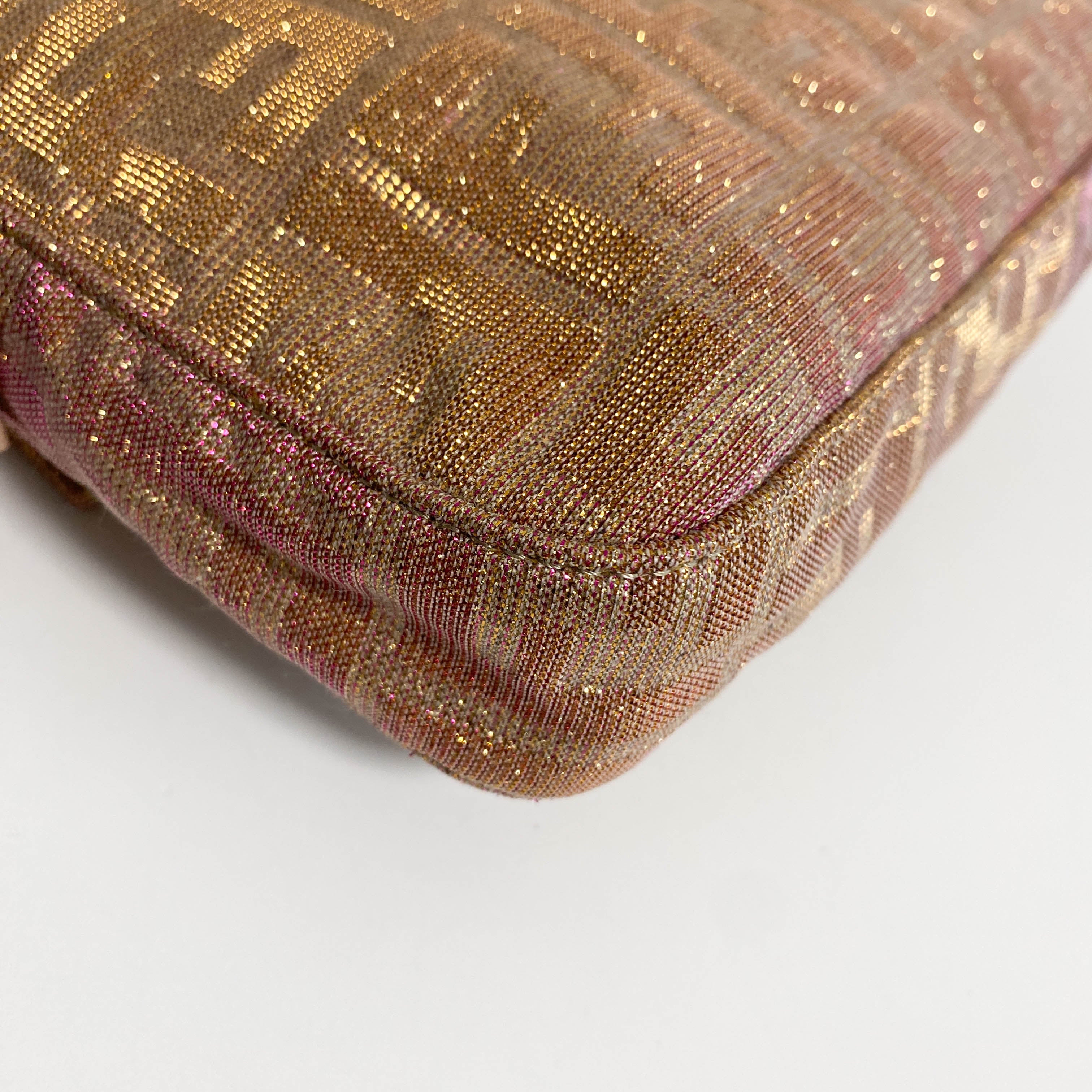 Baguette Sparkle Pink Canvas Shoulder Bag with Rhinestone Hardware