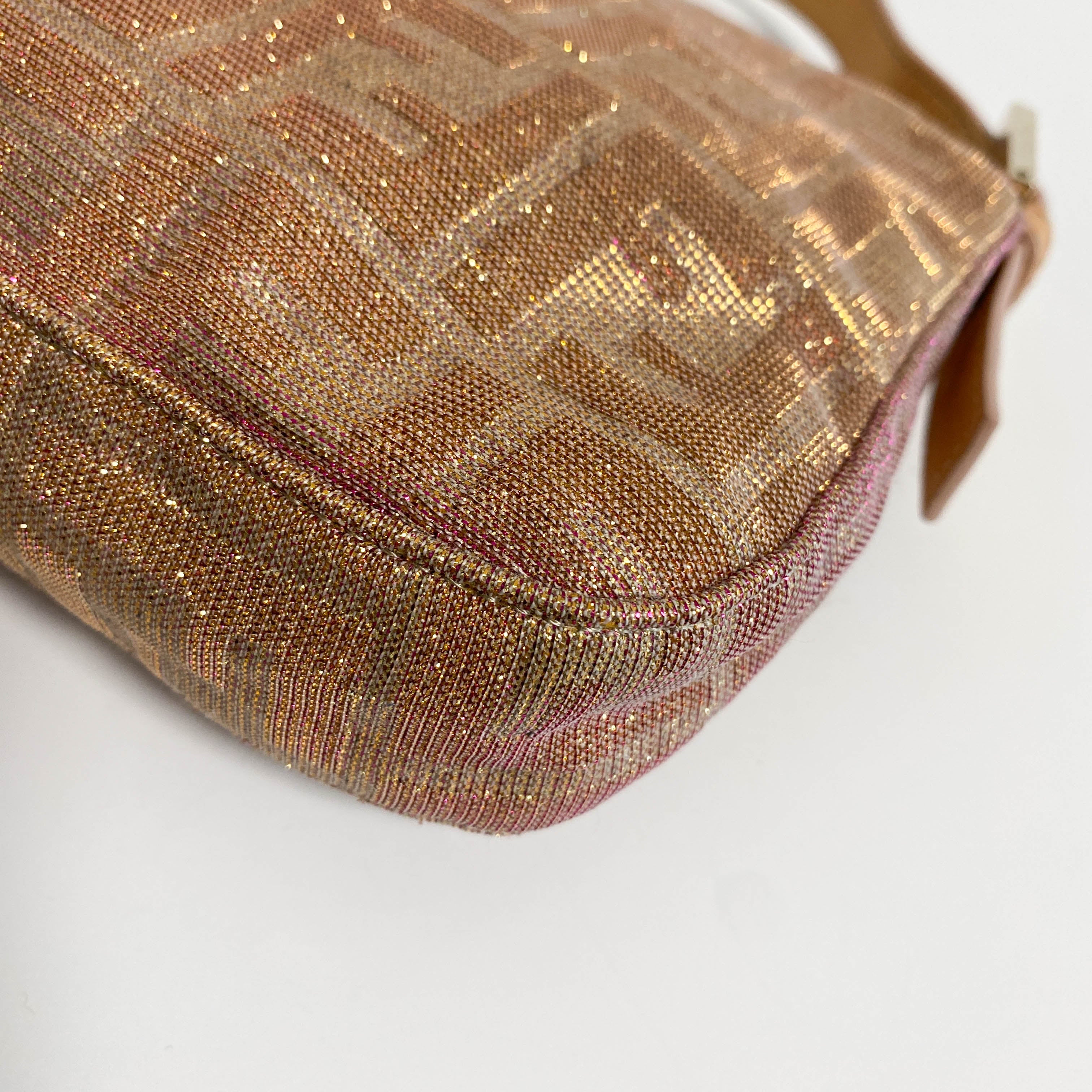 Baguette Sparkle Pink Canvas Shoulder Bag with Rhinestone Hardware