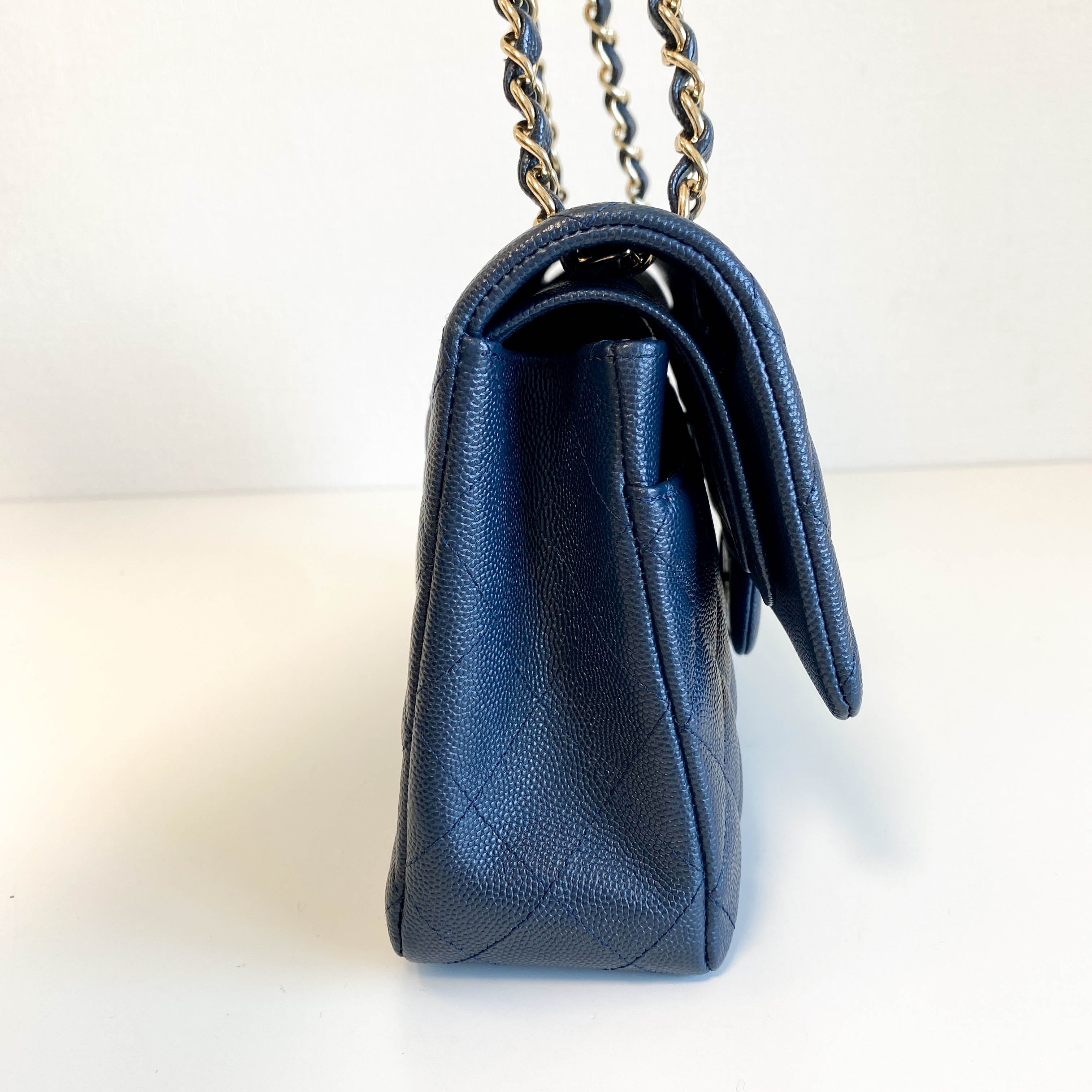 Navy Timeless Classic Double Flap Quilted Shoulder Bag